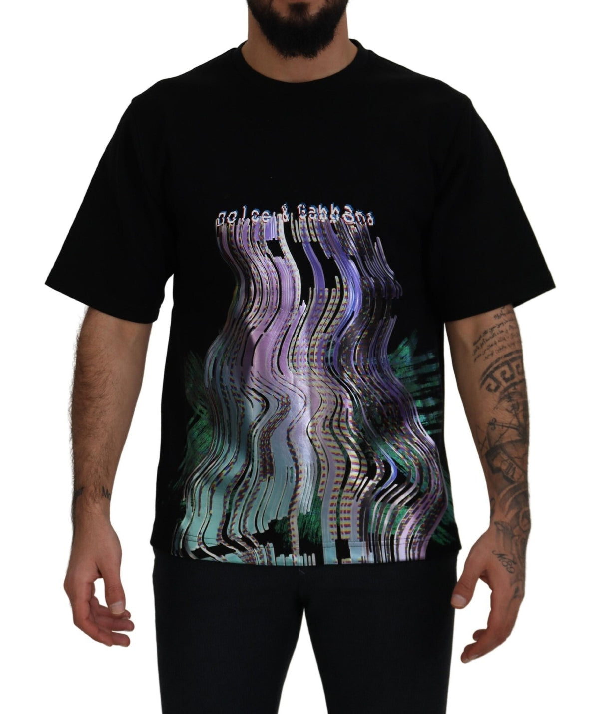 New Dolce & Gabbana Cotton Black Printed Crewneck Tee T-shirt