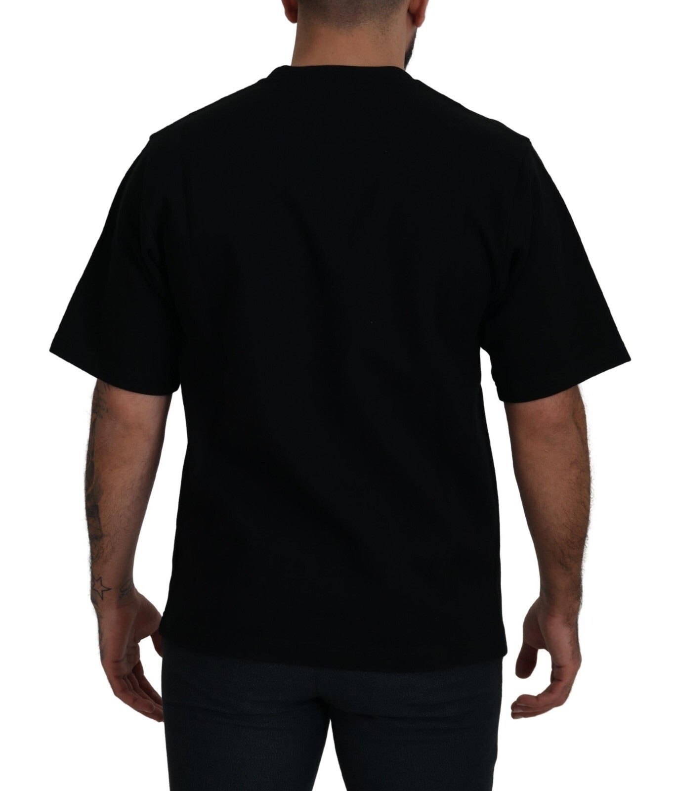 New Dolce & Gabbana Cotton Black Printed Crewneck Tee T-shirt
