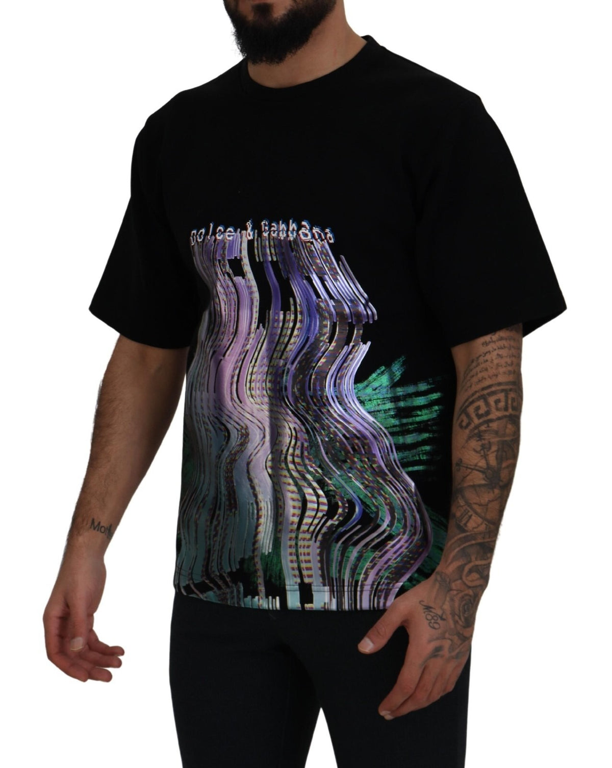 New Dolce & Gabbana Cotton Black Printed Crewneck Tee T-shirt