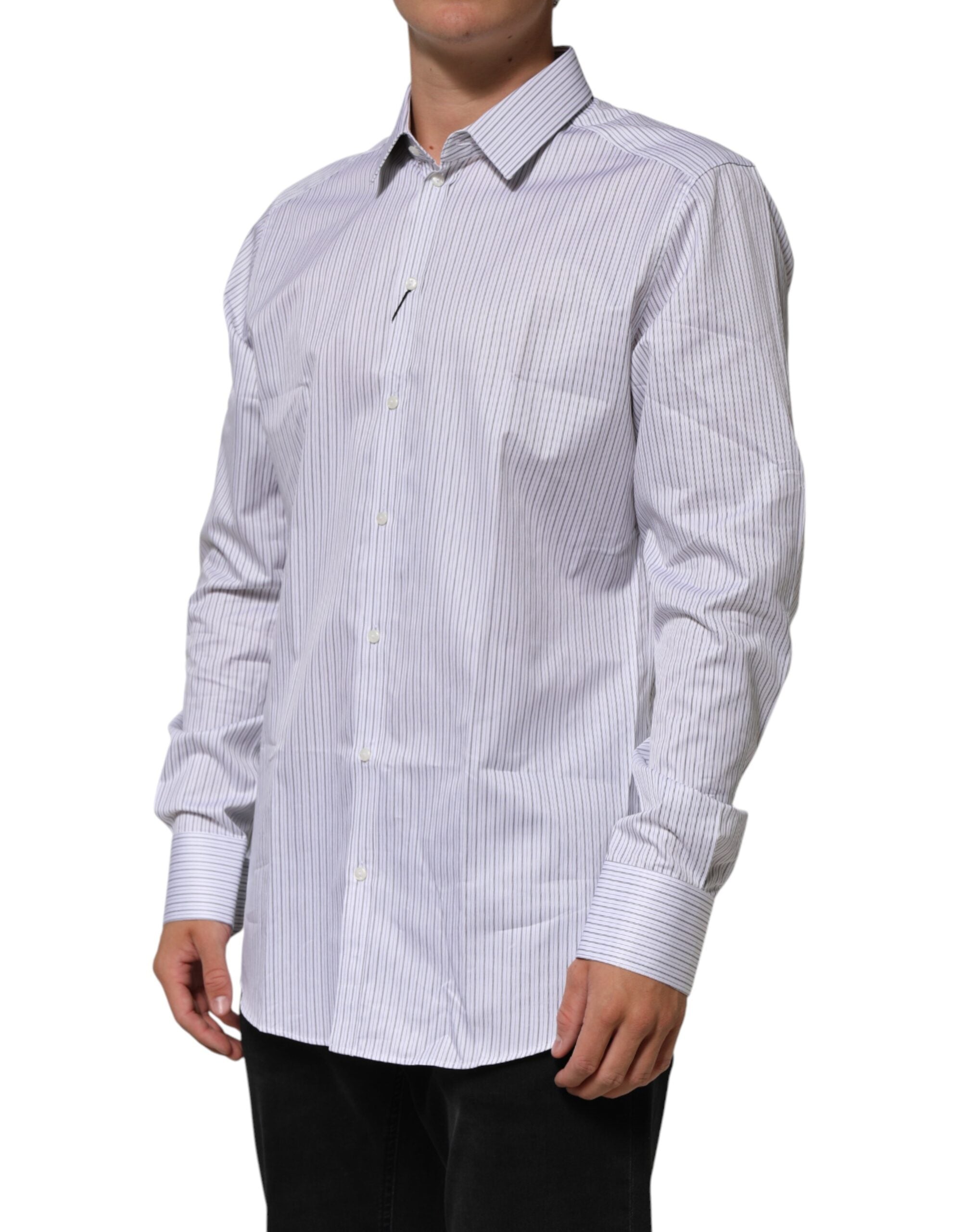Dolce & Gabbana White Stripes Long Sleeves GOLD Dress Shirt