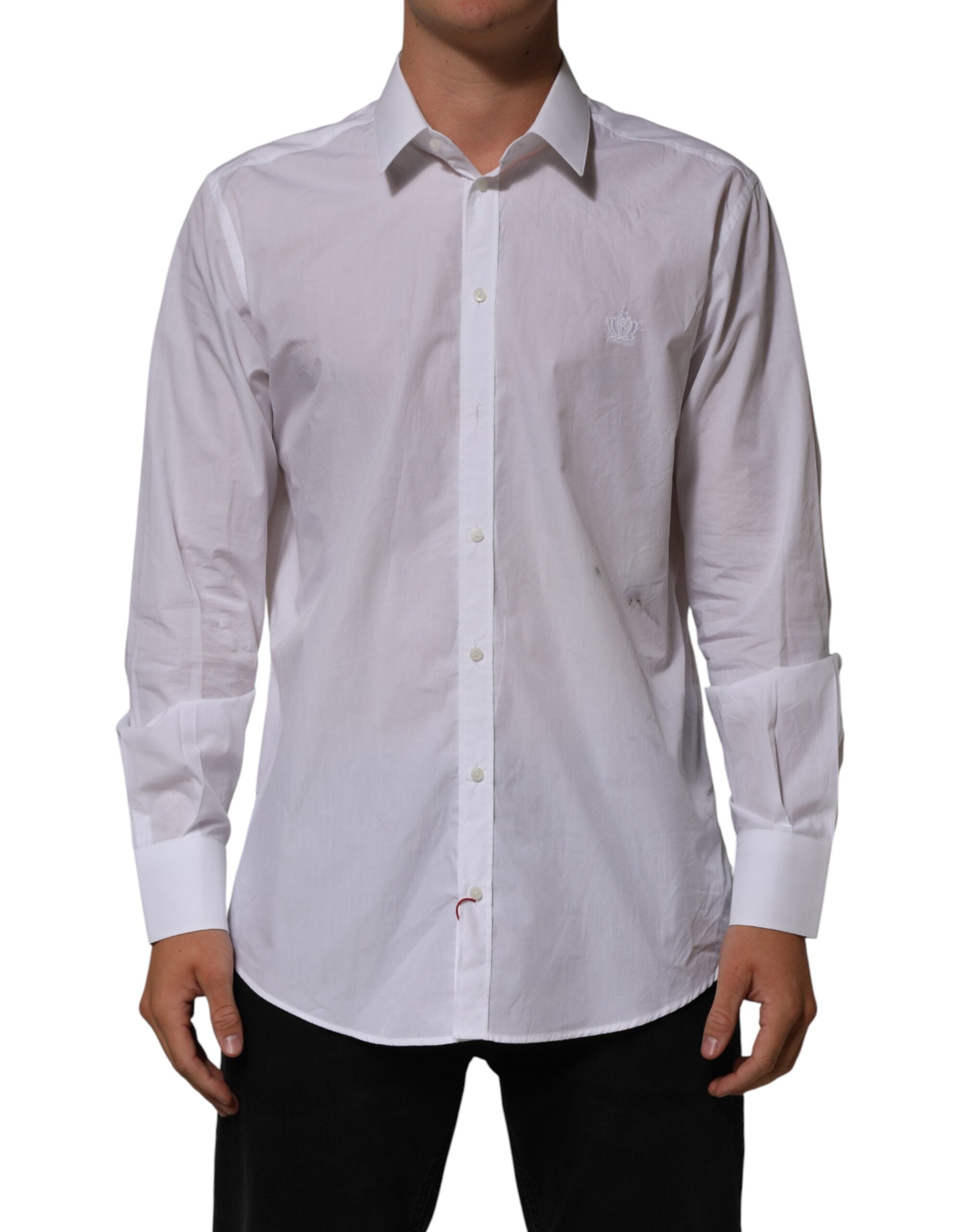 Dolce & Gabbana White Cotton Collared Men MARTINI Dress Shirt