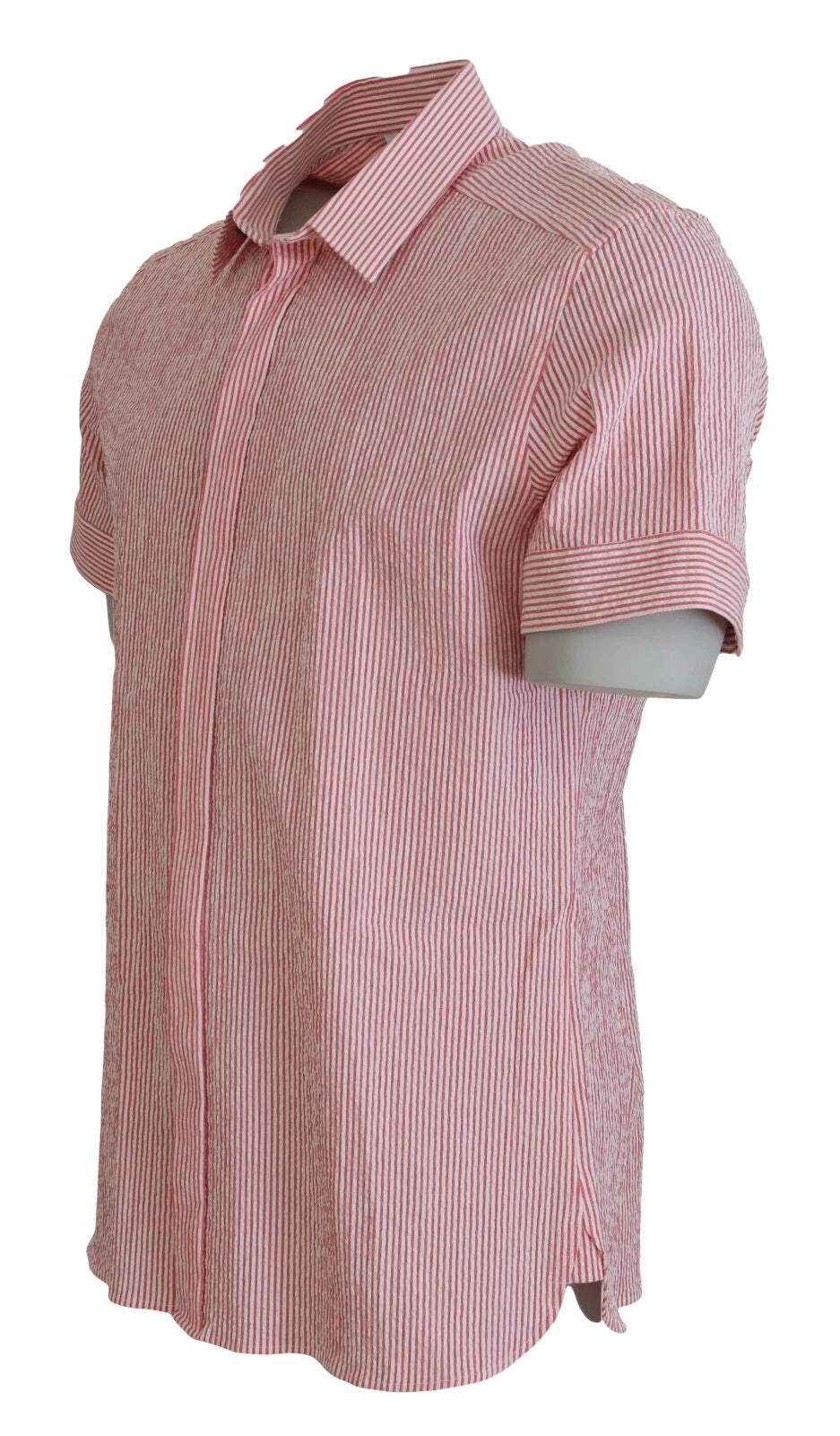 New Dolce & Gabbana Red White Striped Cotton Short Sleeve Shirt