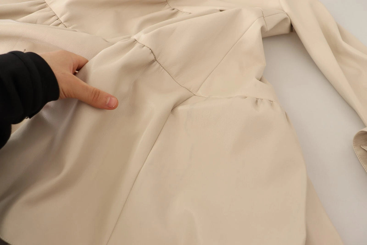 Jucca Leather Beige Long Sleeves Collared A-line Mini Dress