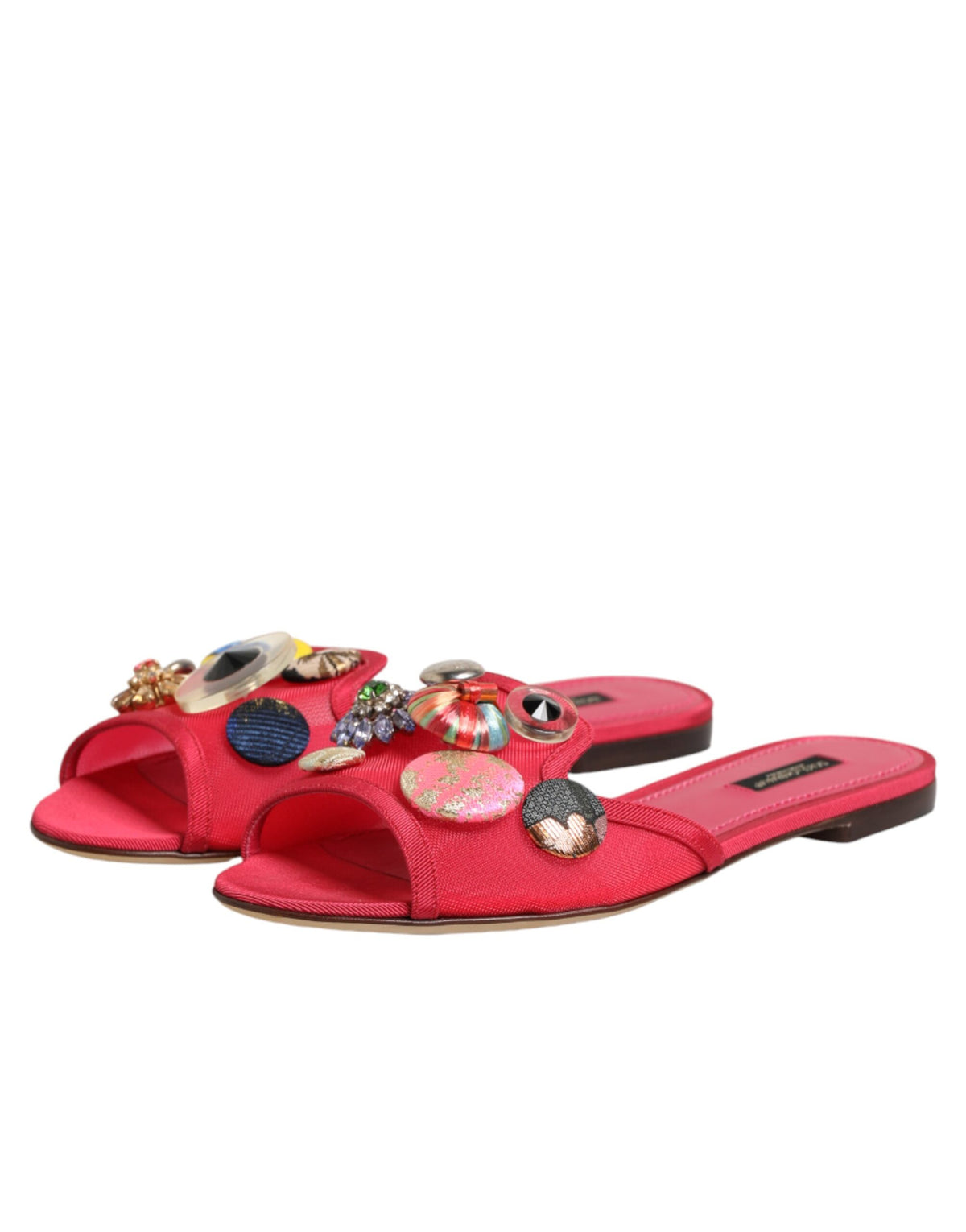New Dolce & Gabbana Red Embellished Flats Slip On Sandals Shoes
