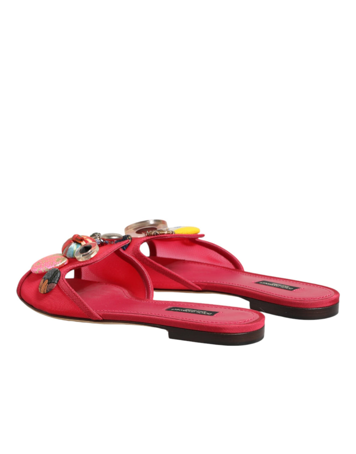 New Dolce & Gabbana Red Embellished Flats Slip On Sandals Shoes