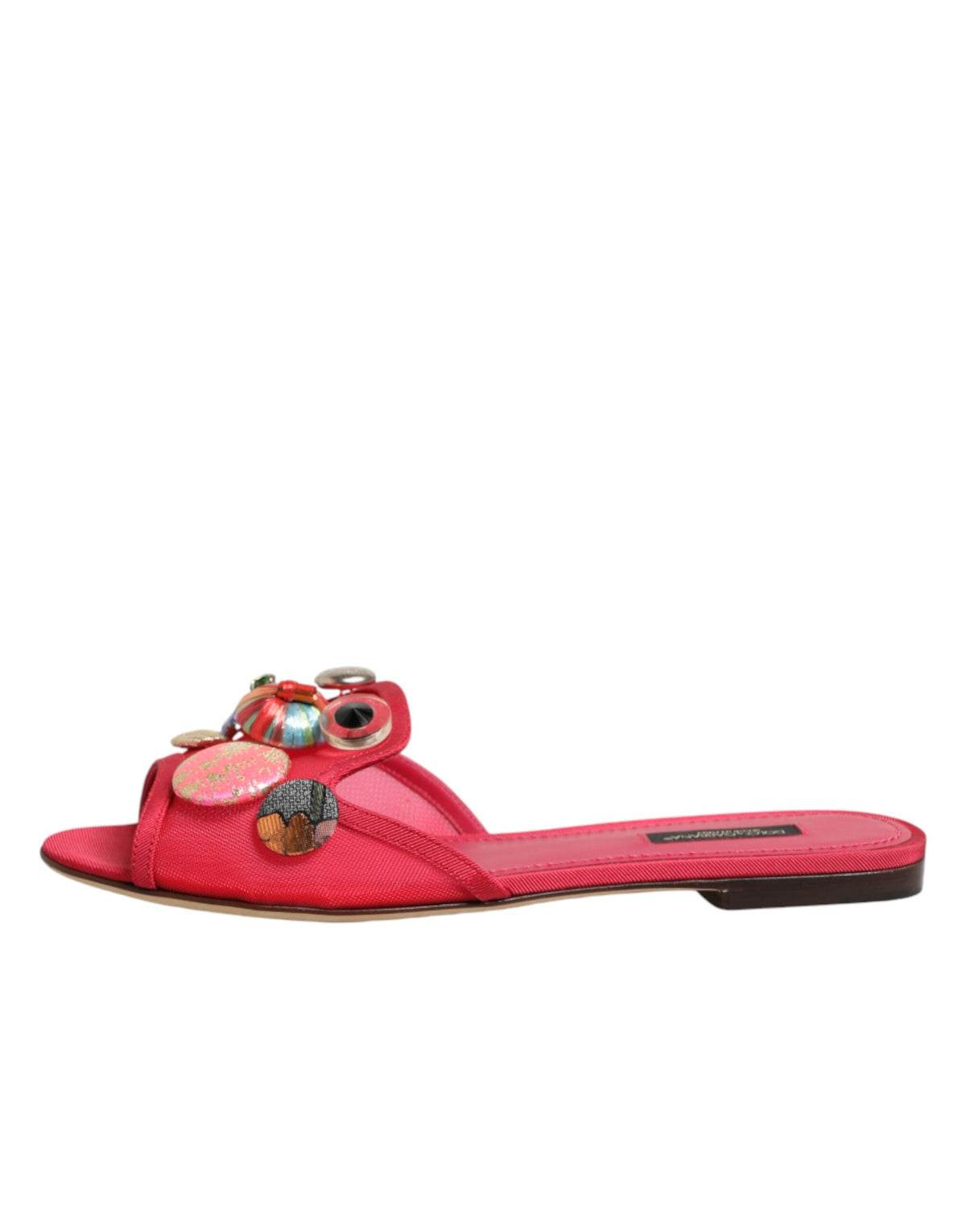 New Dolce & Gabbana Red Embellished Flats Slip On Sandals Shoes