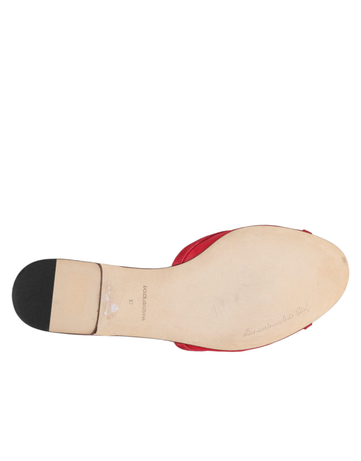 New Dolce & Gabbana Red Embellished Flats Slip On Sandals Shoes
