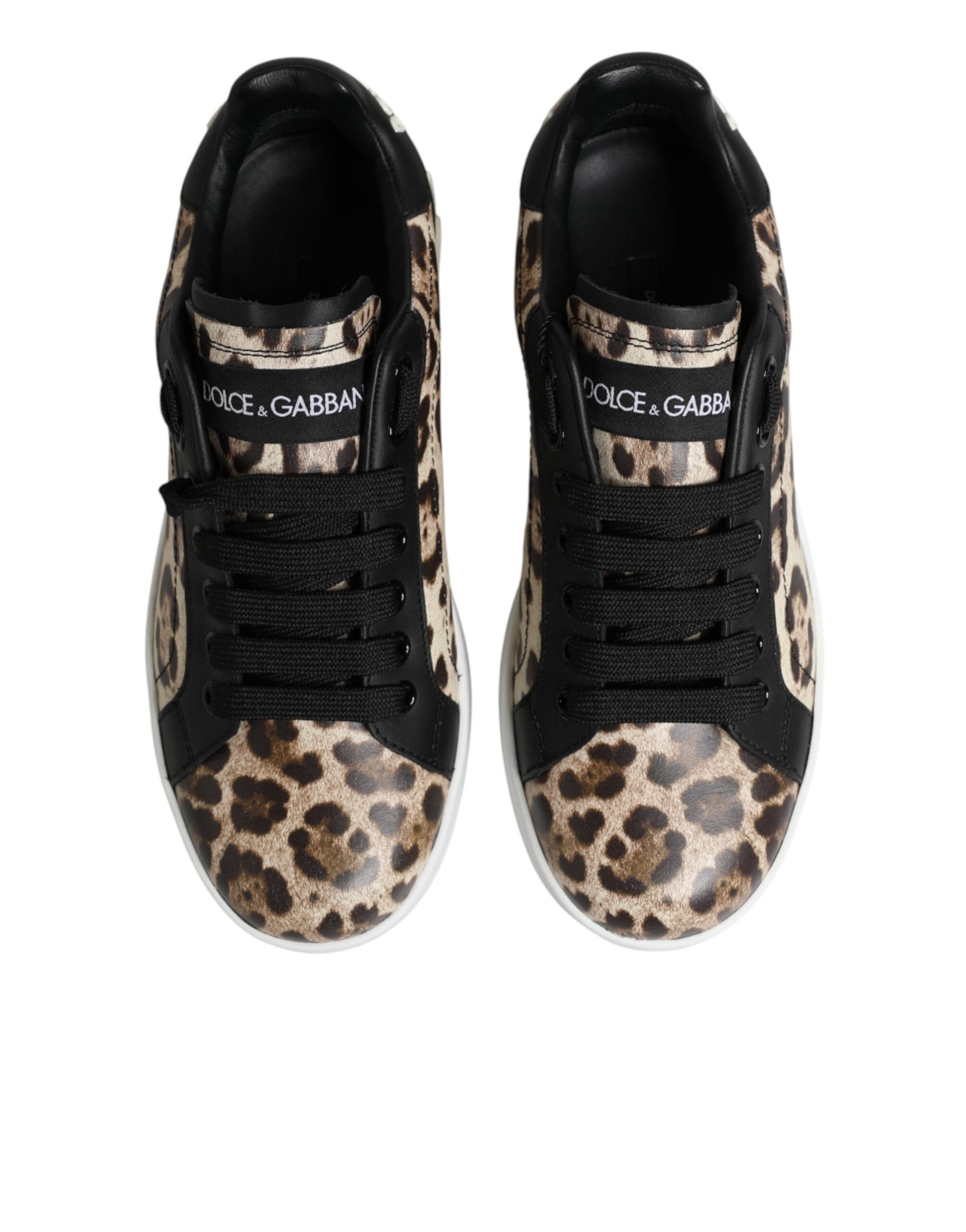 New Dolce & Gabbana Brown Leather Leopard Low Top Sneakers Shoes