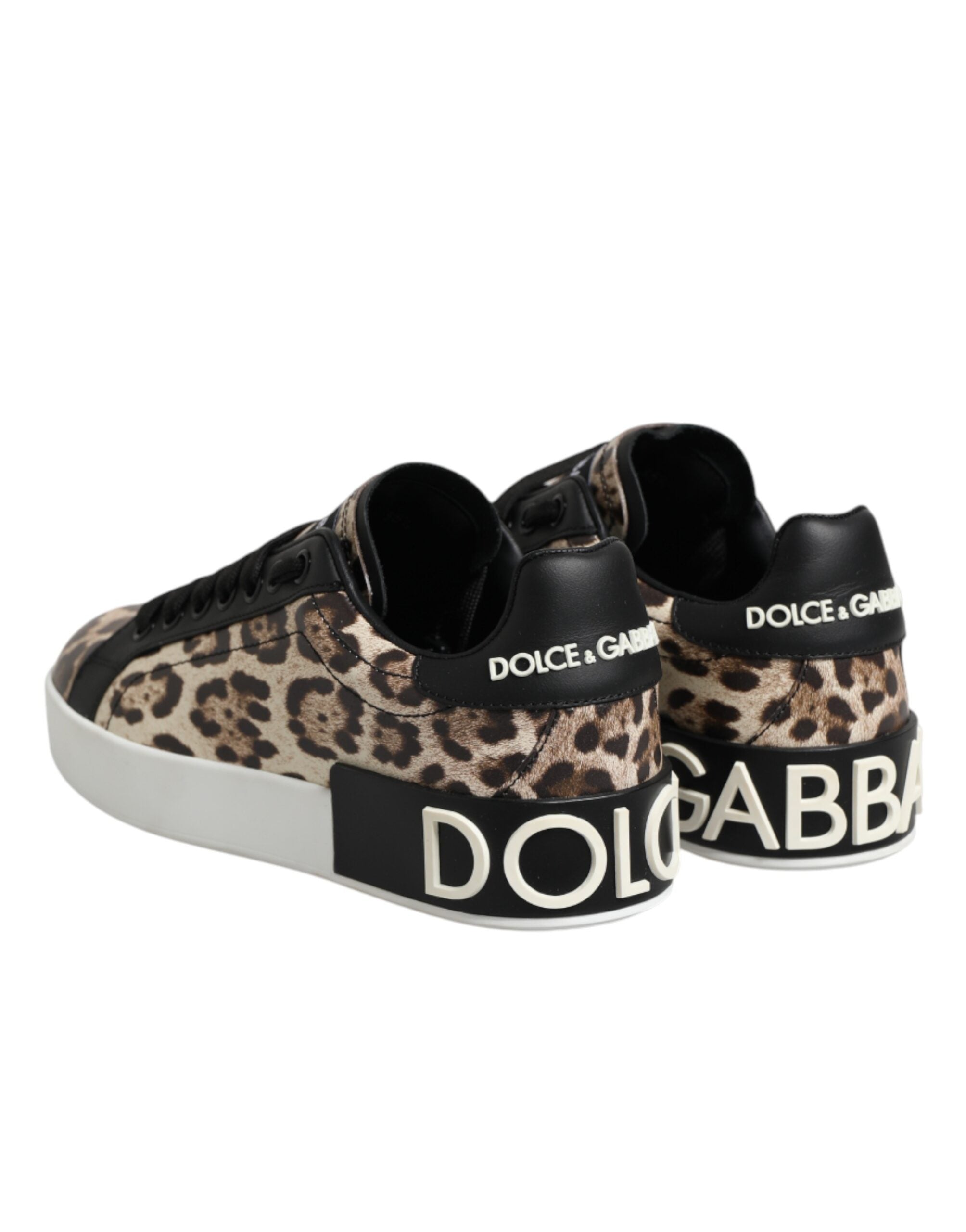 New Dolce & Gabbana Brown Leather Leopard Low Top Sneakers Shoes