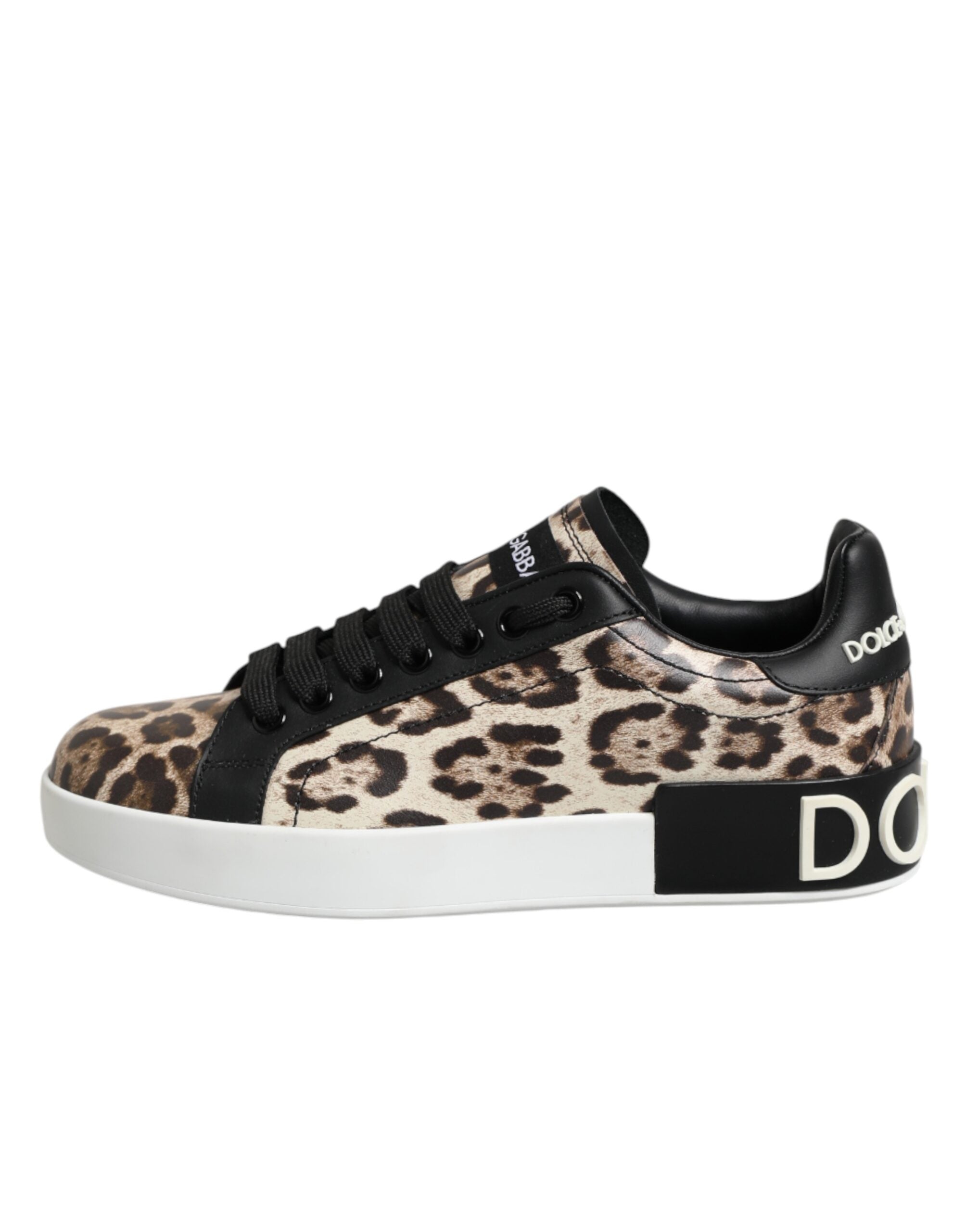 New Dolce & Gabbana Brown Leather Leopard Low Top Sneakers Shoes