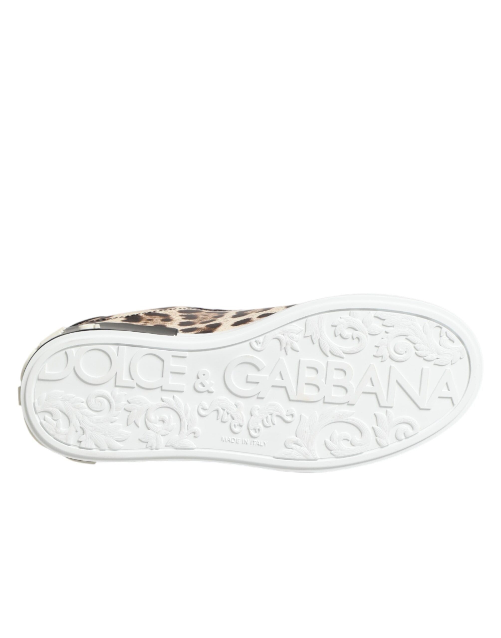 New Dolce & Gabbana Brown Leather Leopard Low Top Sneakers Shoes