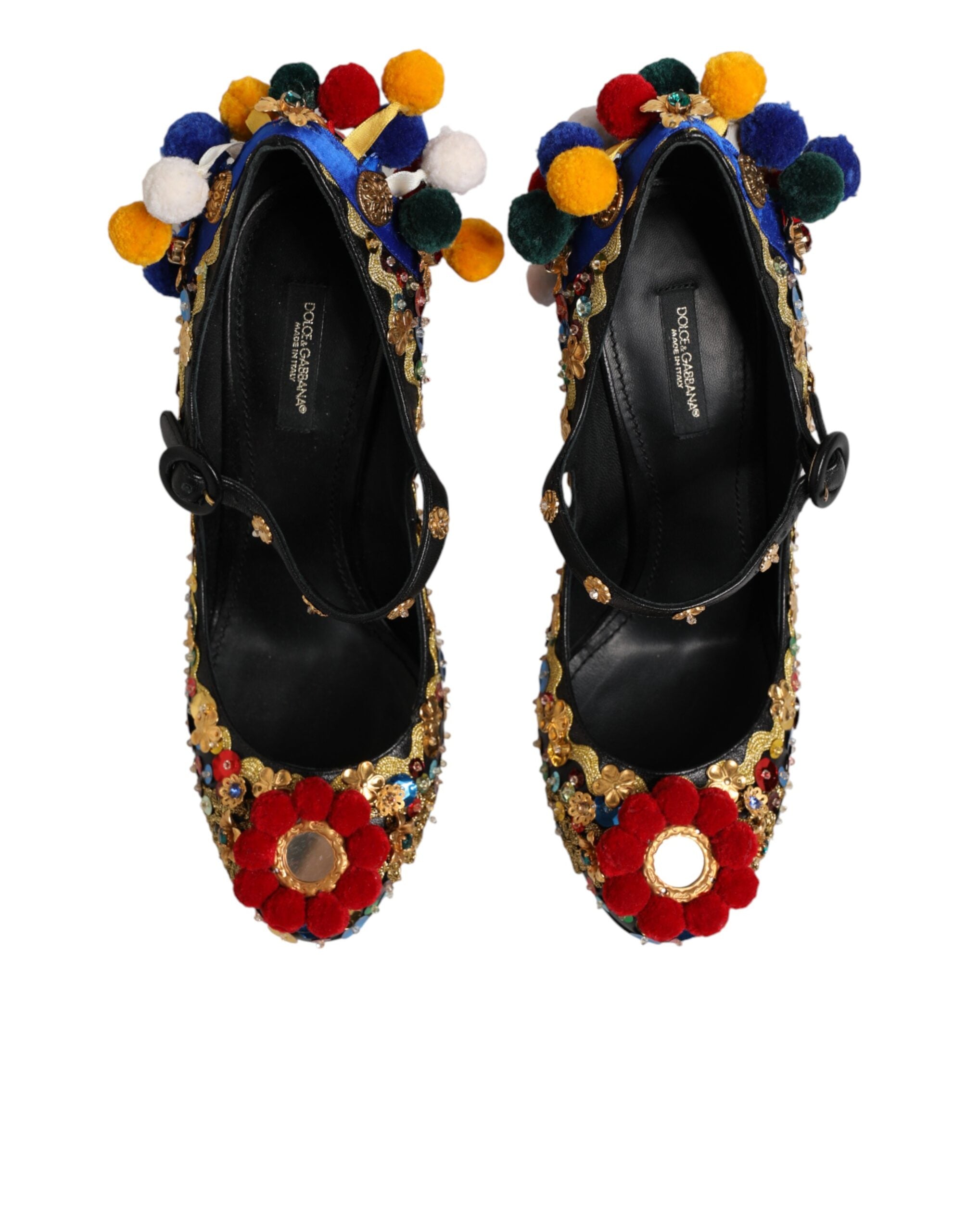 Dolce & Gabbana Black Gold Embellished MARY JANES Pumps Shoes
