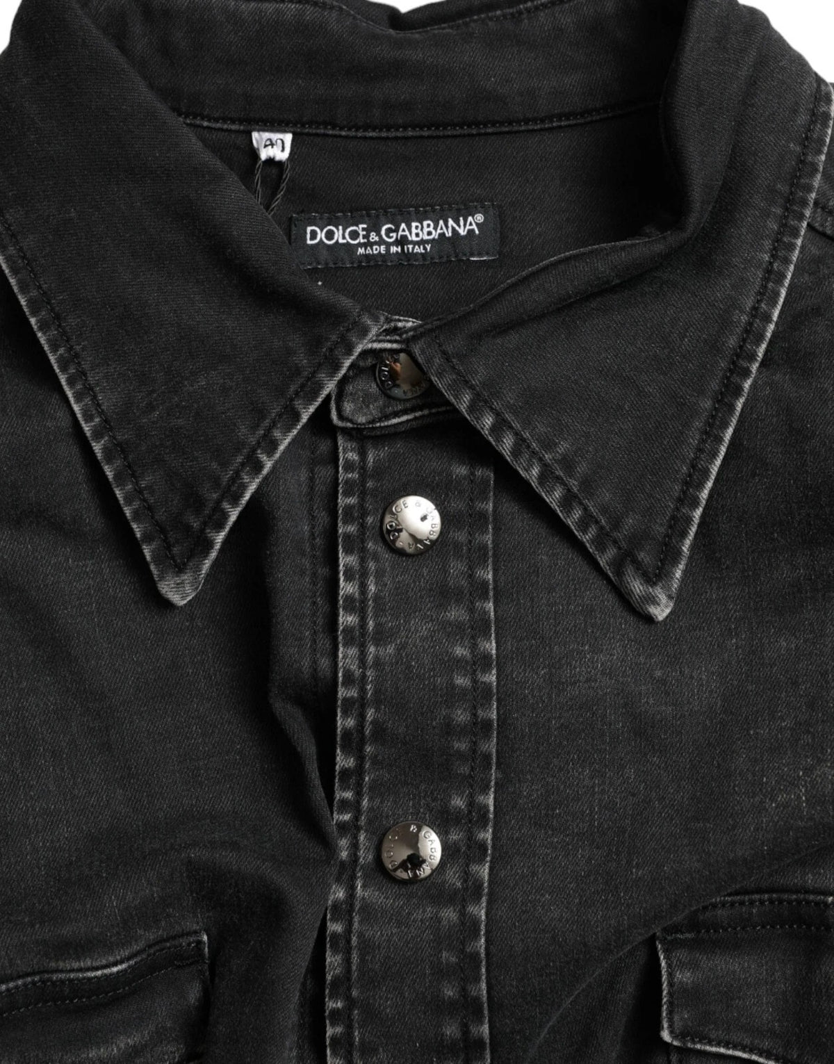 New Dolce & Gabbana Black Cotton Long Sleeve Denim Casual Shirt