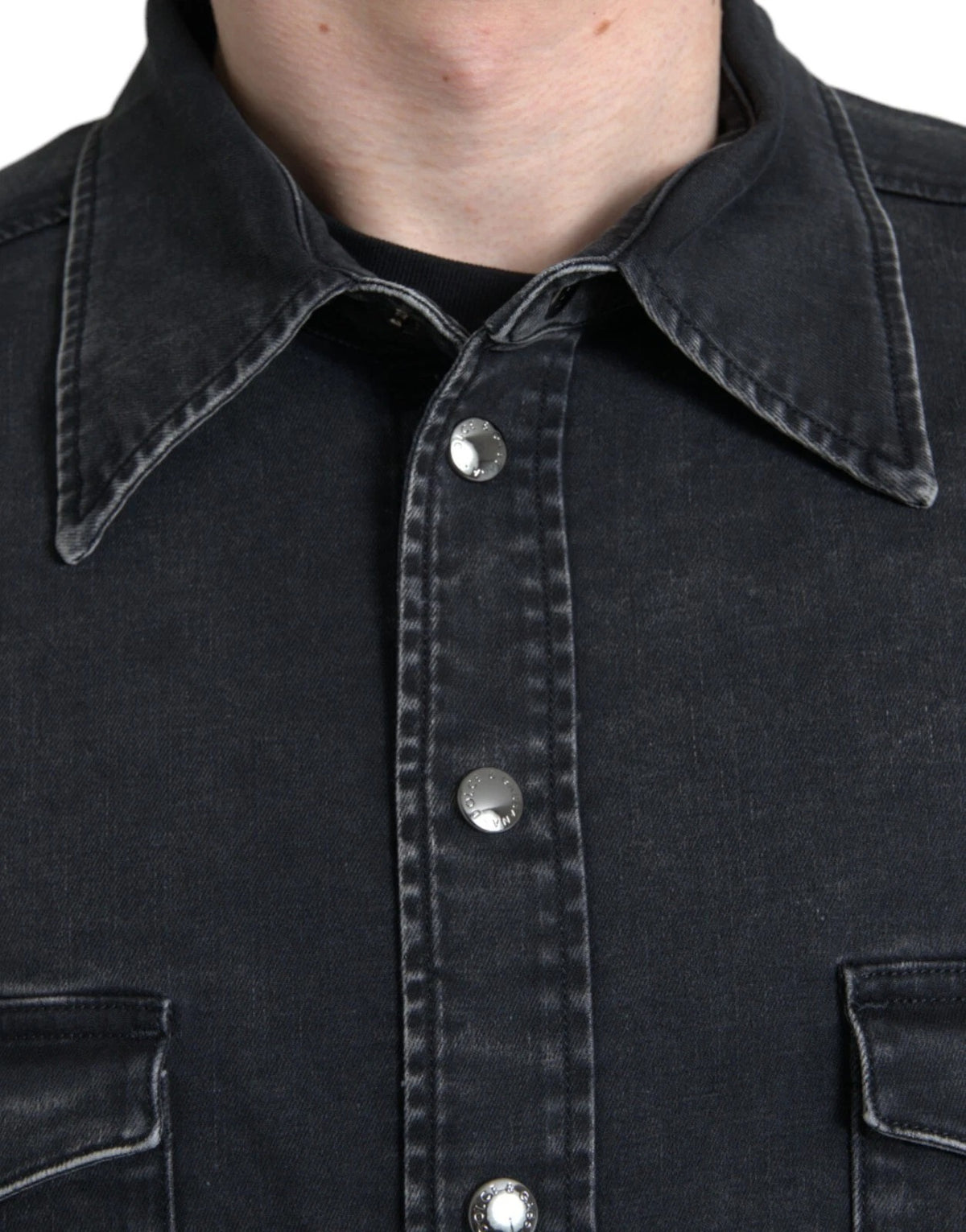 New Dolce & Gabbana Black Cotton Long Sleeve Denim Casual Shirt