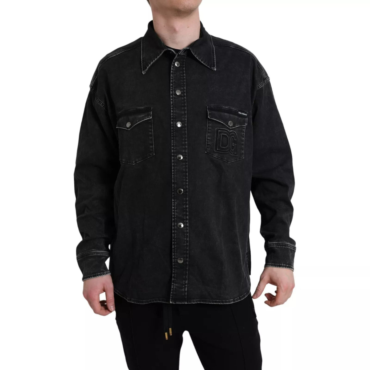 New Dolce & Gabbana Black Cotton Long Sleeve Denim Casual Shirt