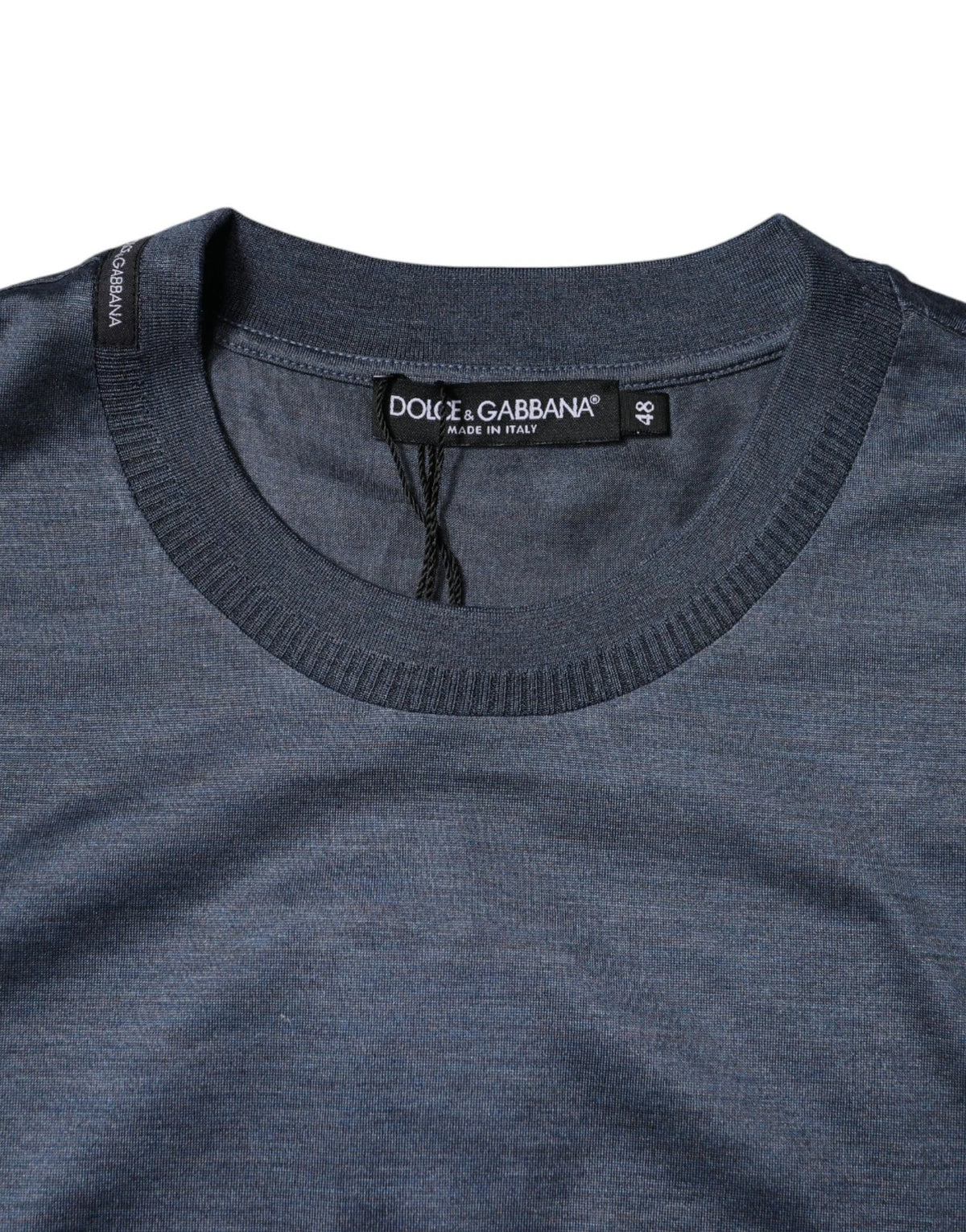New Dolce & Gabbana Blue Silk Crew Neck Short Sleeves Men T-shirt