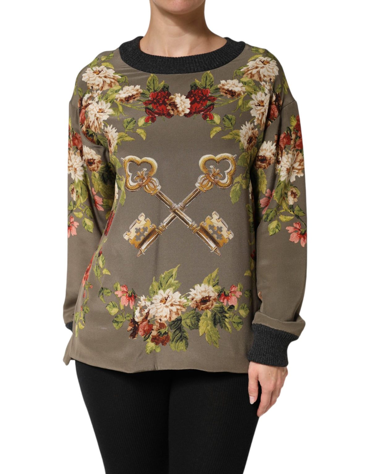 New Dolce & Gabbana Enchanted Sicily Silk Crewneck Blouse Sweater