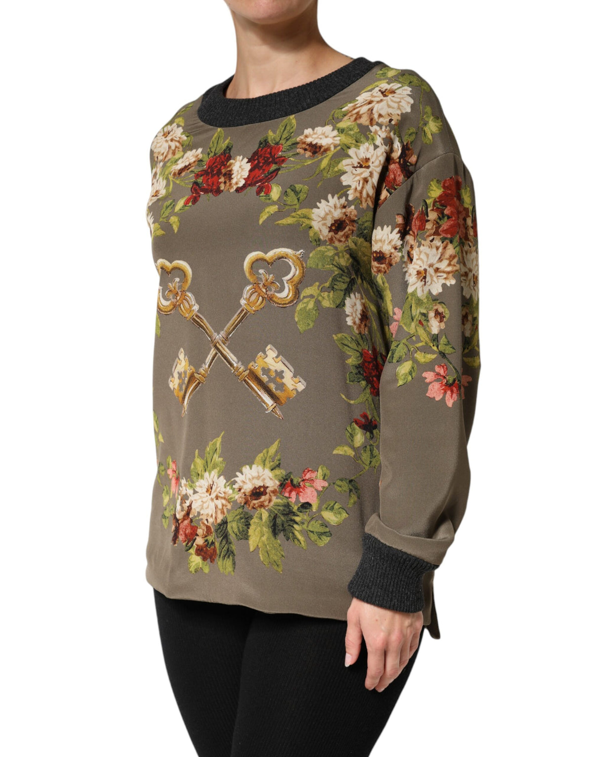 New Dolce & Gabbana Enchanted Sicily Silk Crewneck Blouse Sweater