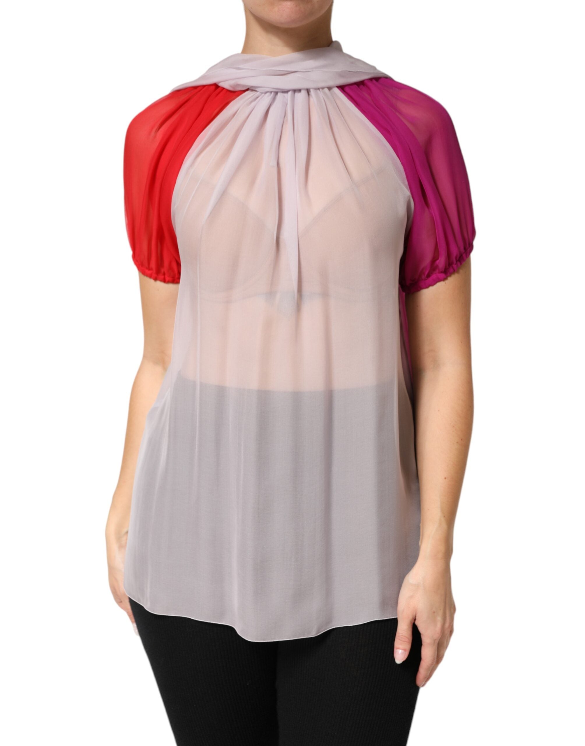 New Dolce & Gabbana Short Sleeves Silk Blouse Top