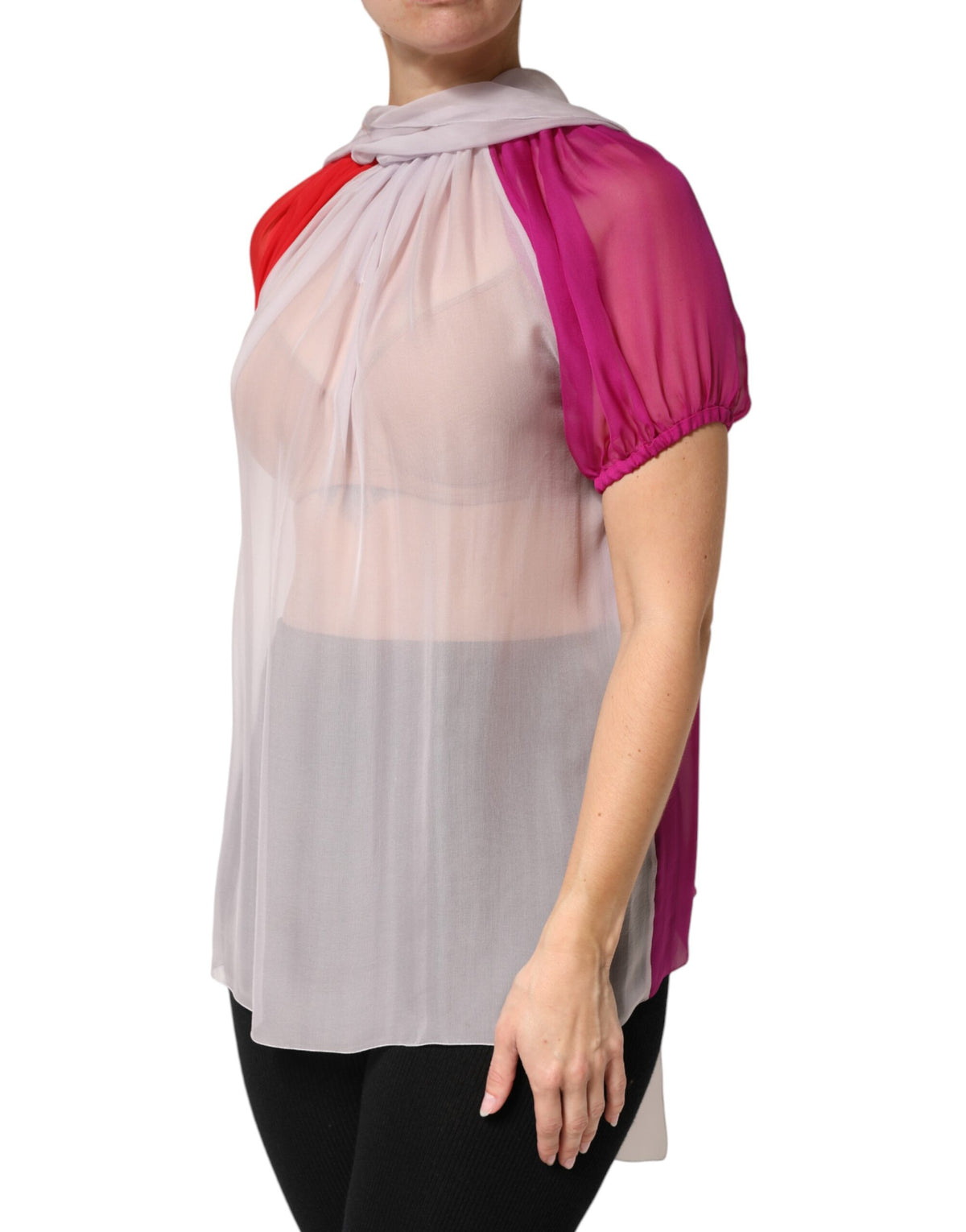 New Dolce & Gabbana Short Sleeves Silk Blouse Top