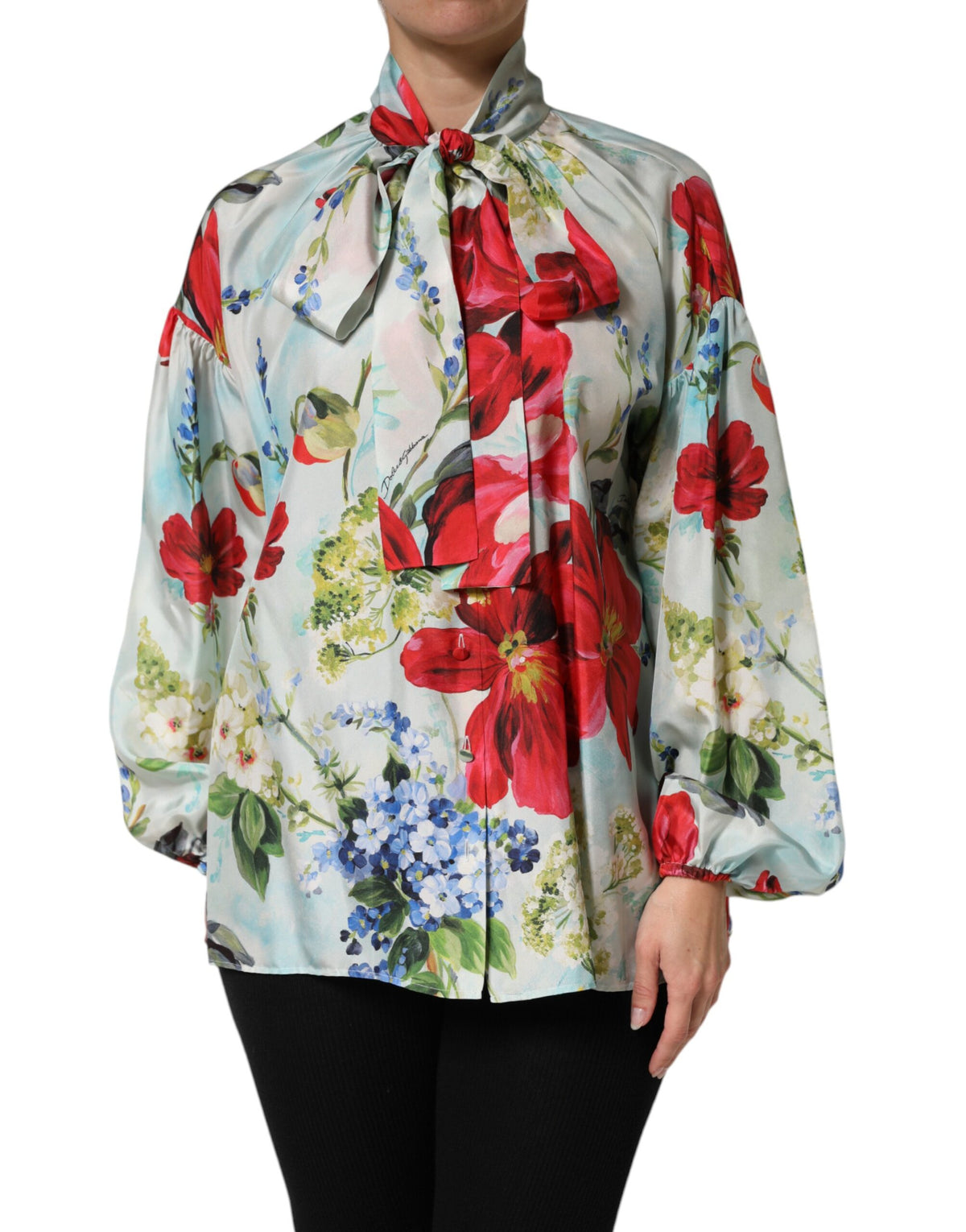 New Dolce & Gabbana Multicolor Floral Long Sleeves Blouse Top