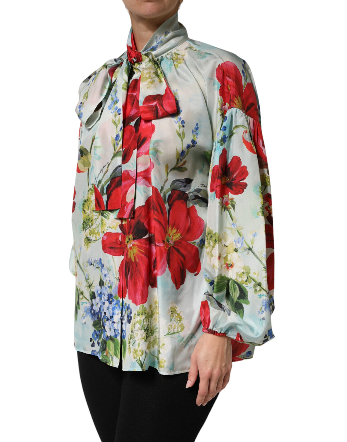 New Dolce & Gabbana Multicolor Floral Long Sleeves Blouse Top