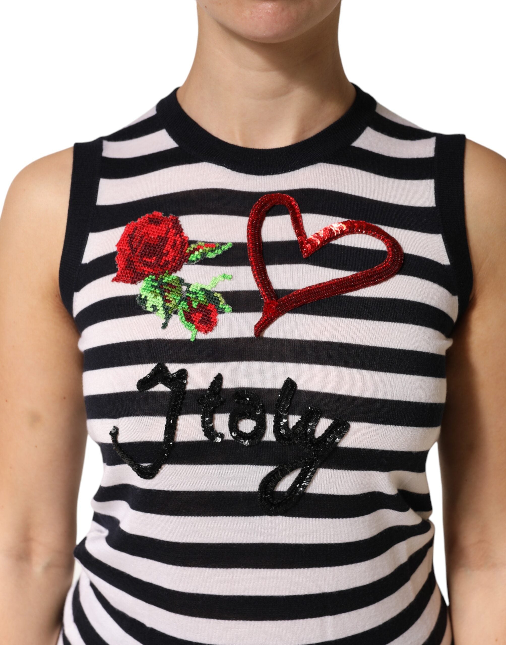 New Dolce & Gabbana Black White Cashmere Silk Sleeveless Top
