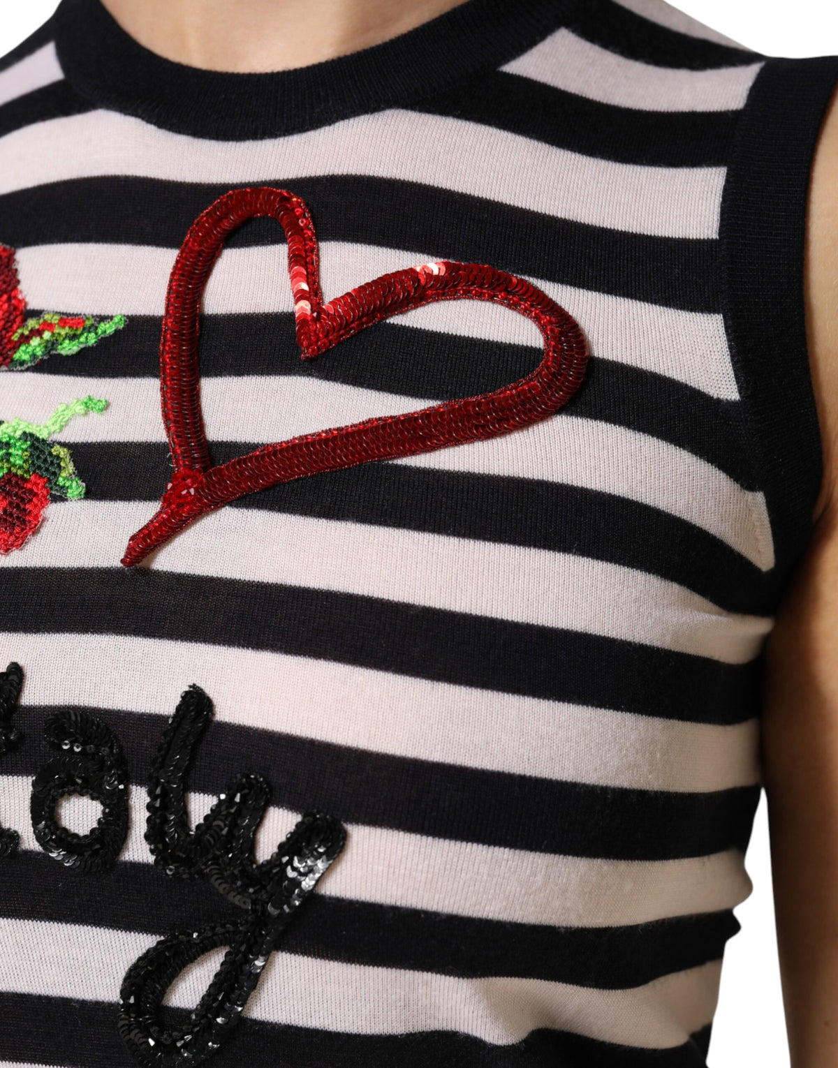 New Dolce & Gabbana Black White Cashmere Silk Sleeveless Top