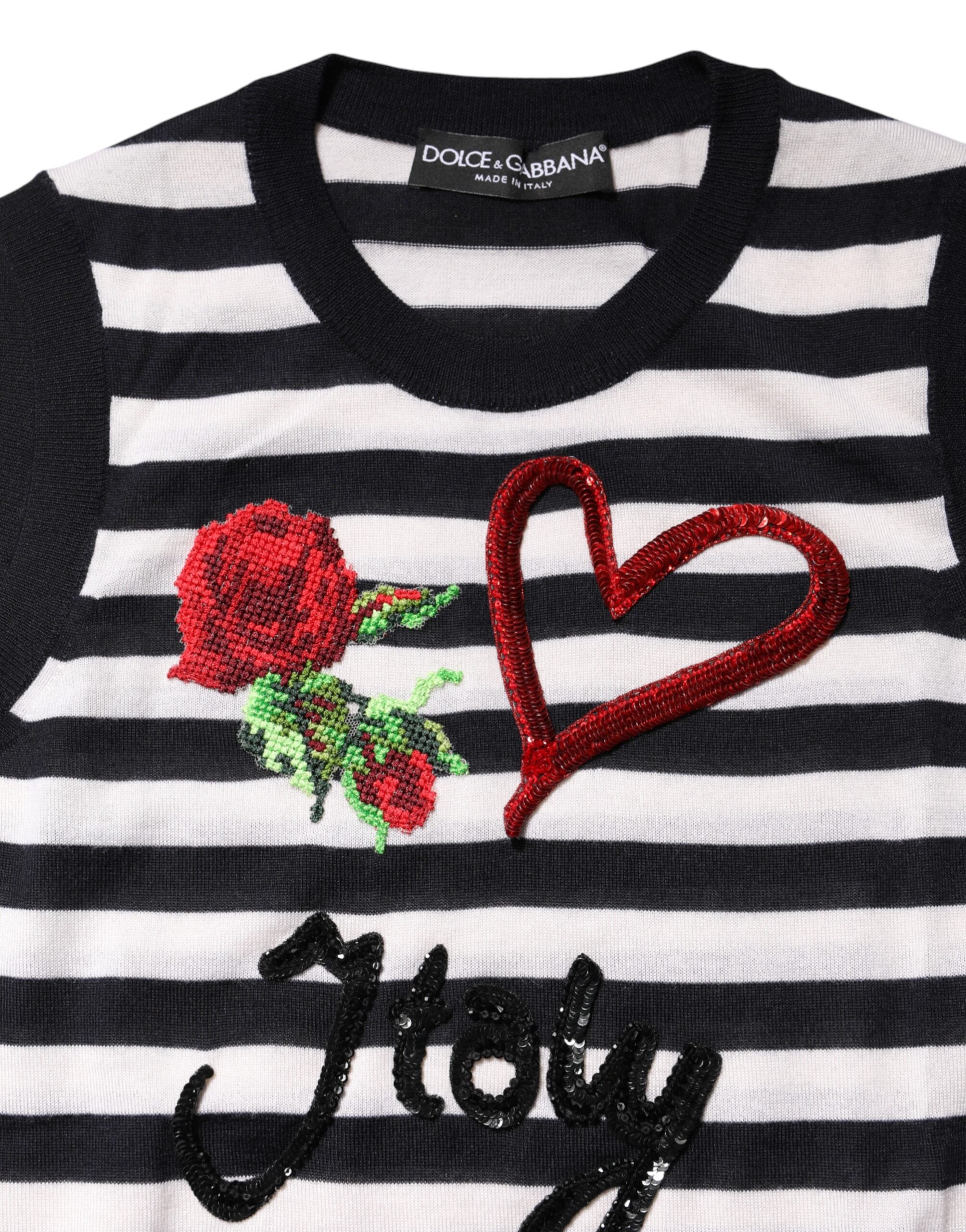 New Dolce & Gabbana Black White Cashmere Silk Sleeveless Top