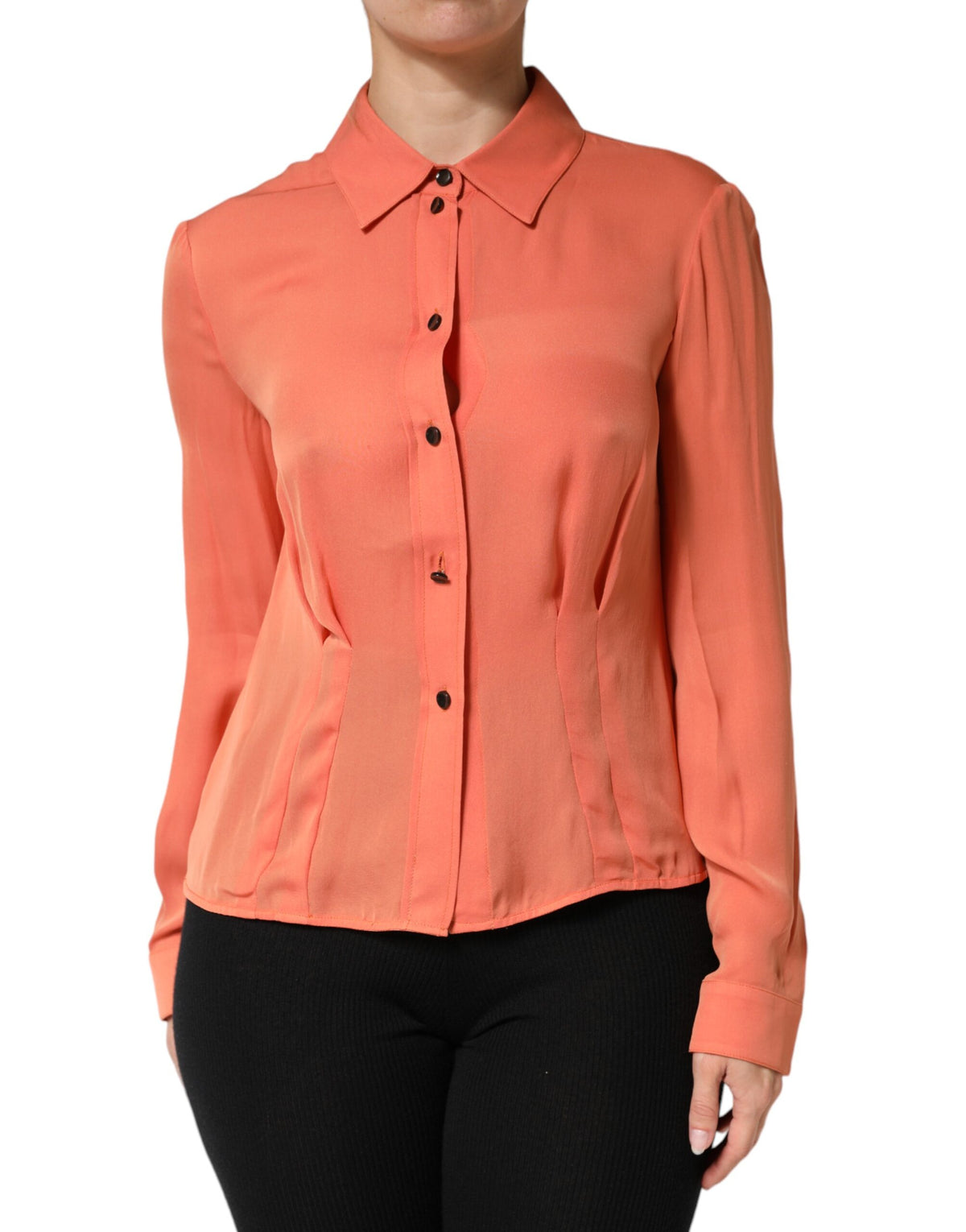 New Emporio Armani Orange Collared Button Down Long Sleeves Top