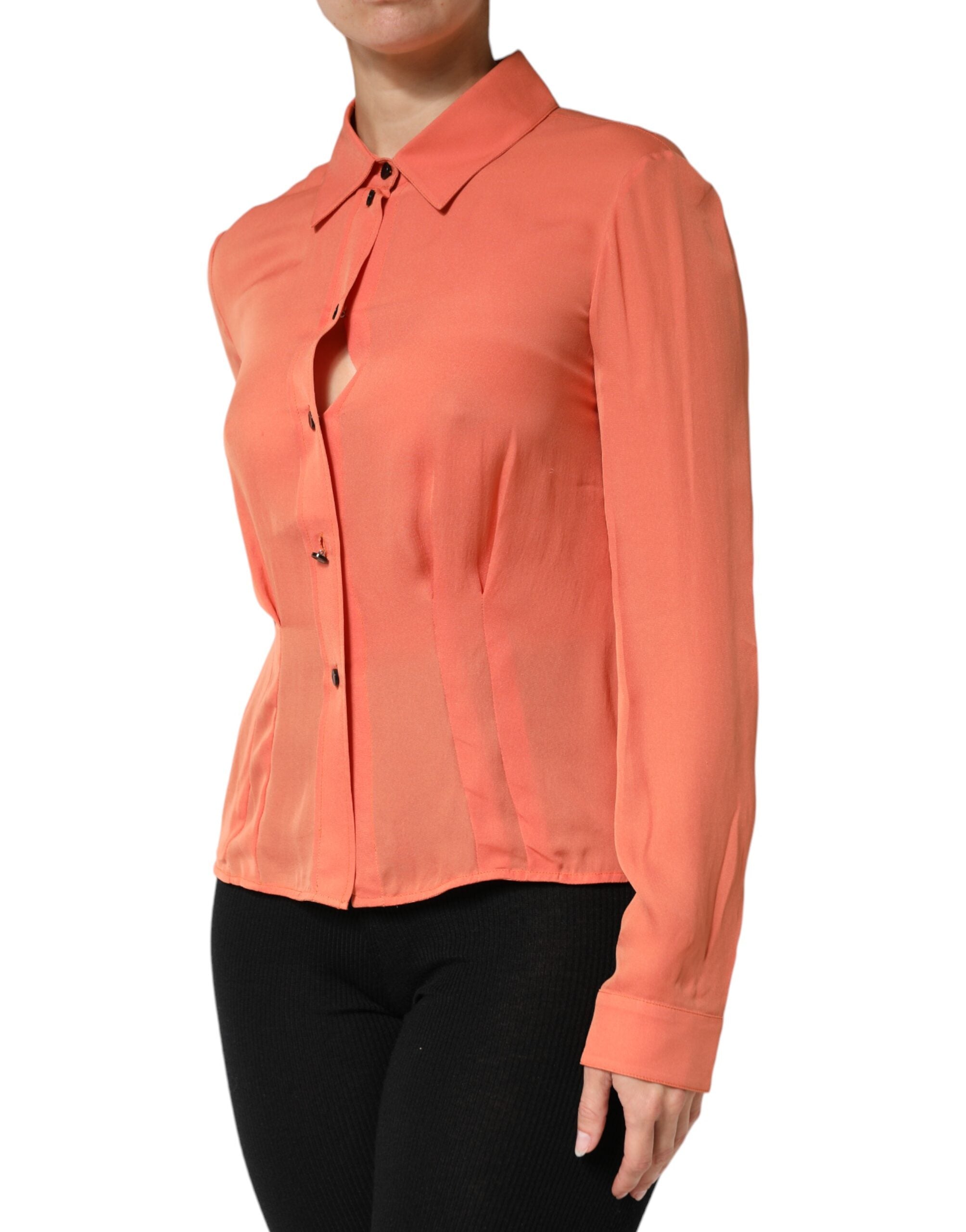 New Emporio Armani Orange Collared Button Down Long Sleeves Top