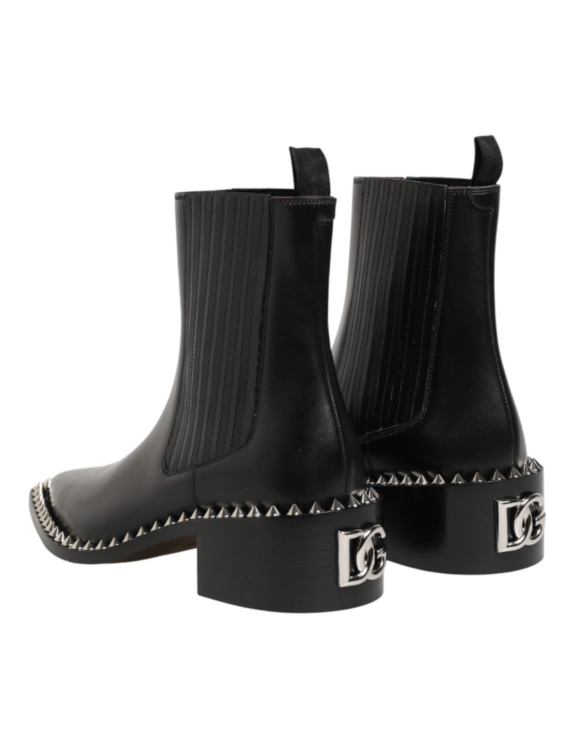 Dolce & Gabbana Black Studded Chelsea Short Ankle Boots Shoes