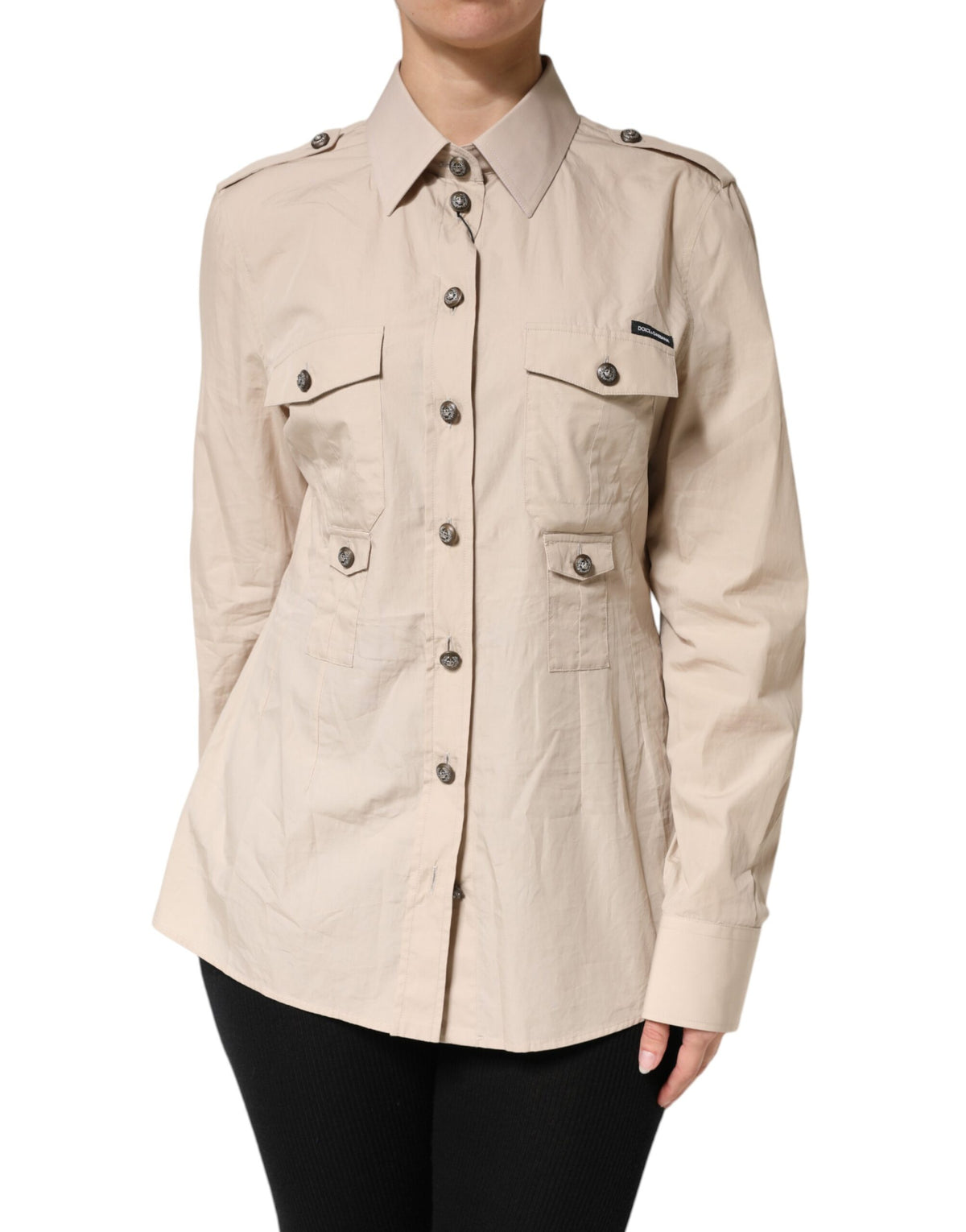 New Dolce & Gabbana Beige Collared Long Sleeve Cotton Shirt Top