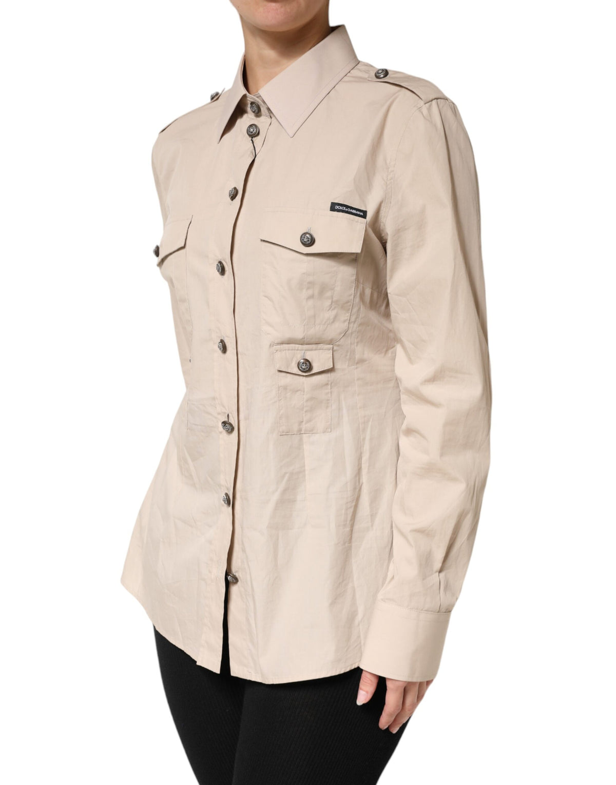 New Dolce & Gabbana Beige Collared Long Sleeve Cotton Shirt Top