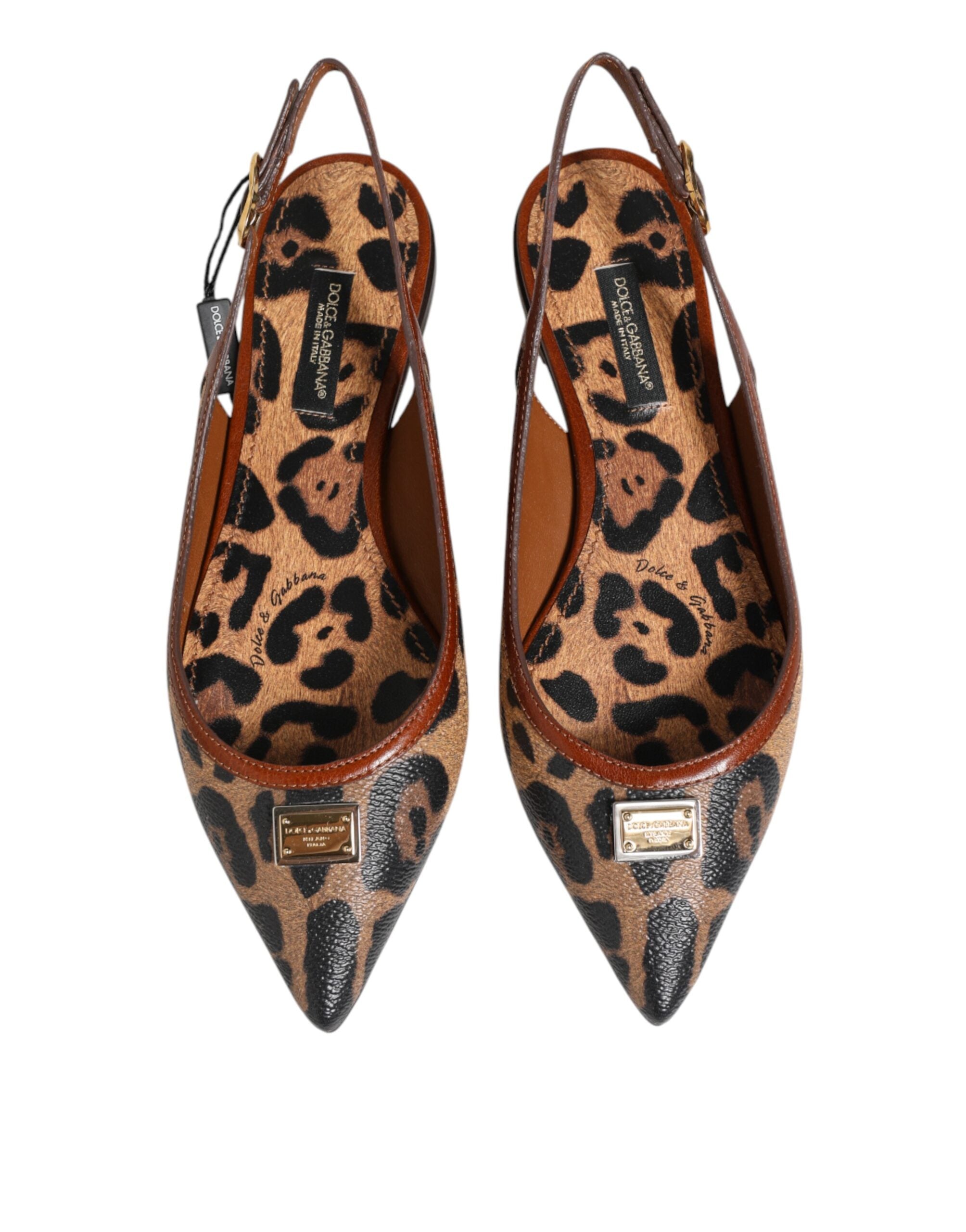 New Dolce & Gabbana Brown Leopard Slingback Flats Sandals Shoes