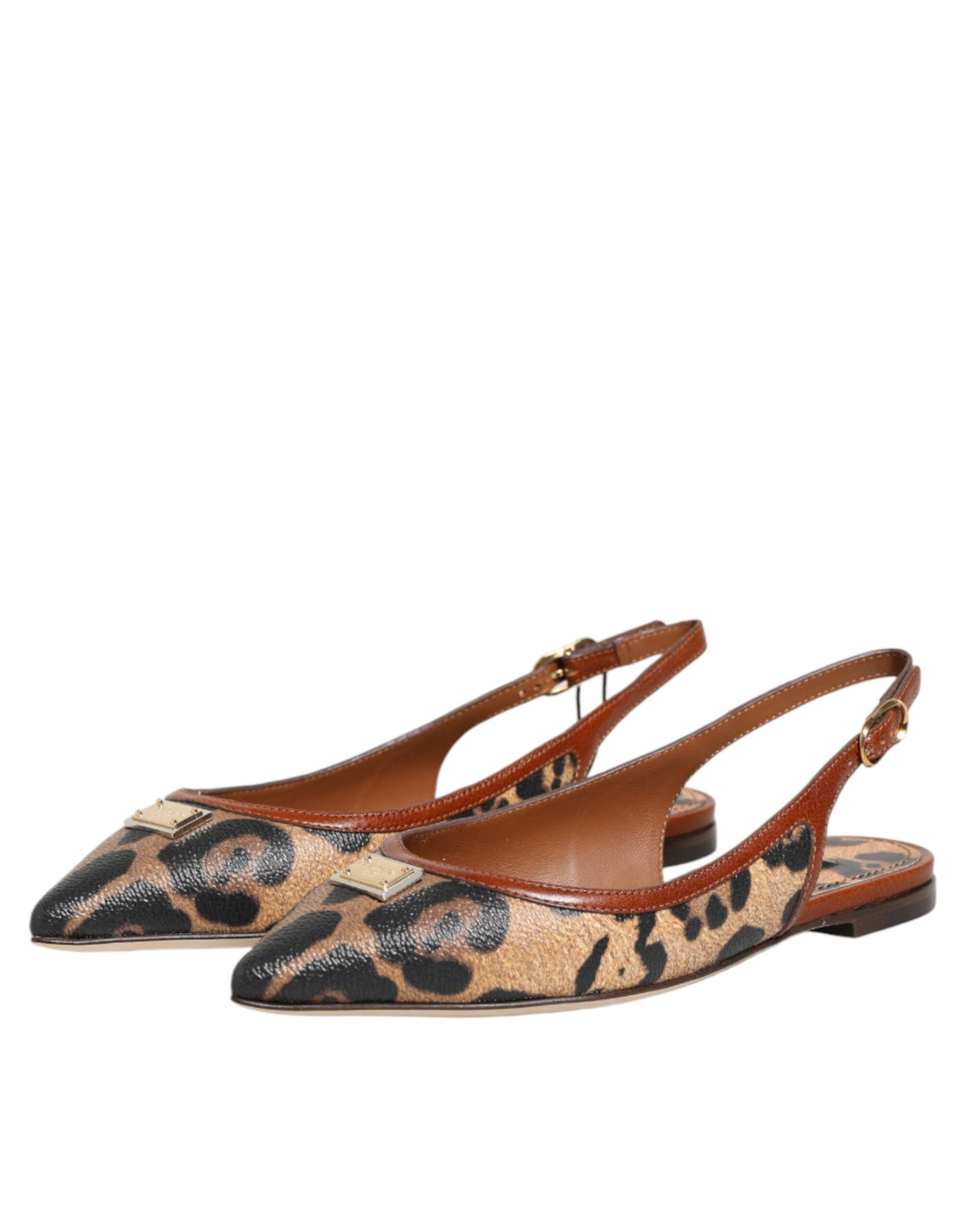 New Dolce & Gabbana Brown Leopard Slingback Flats Sandals Shoes