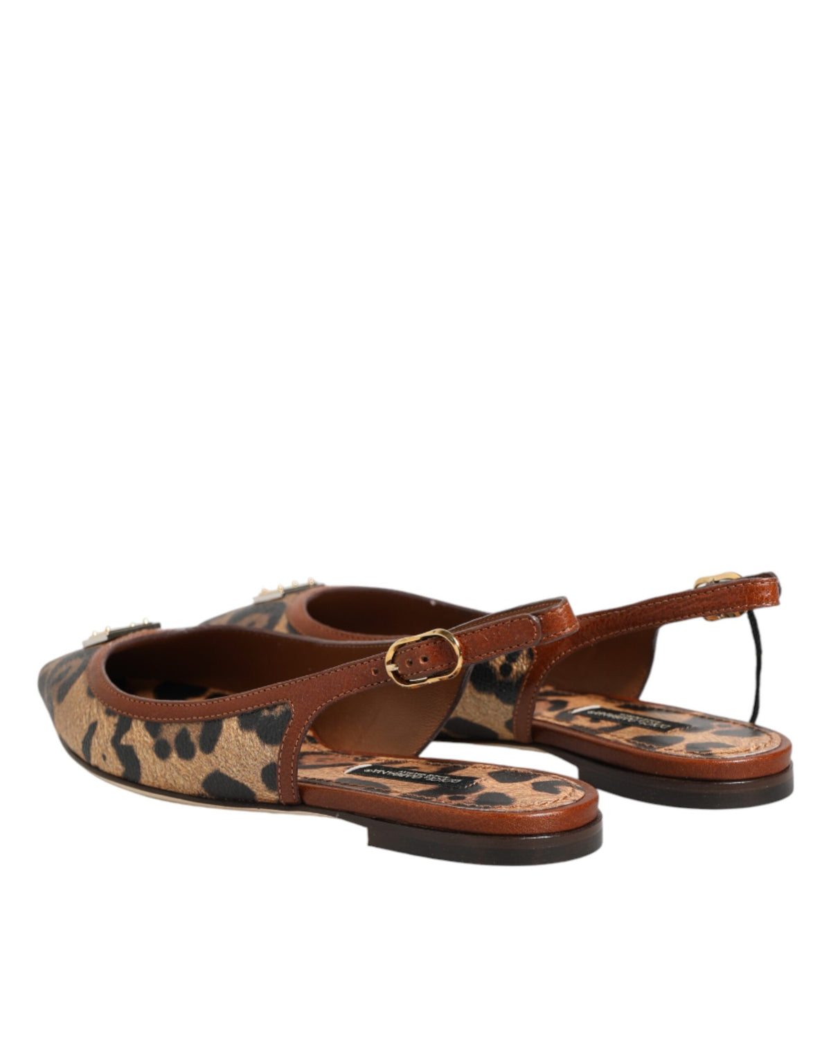 New Dolce & Gabbana Brown Leopard Slingback Flats Sandals Shoes
