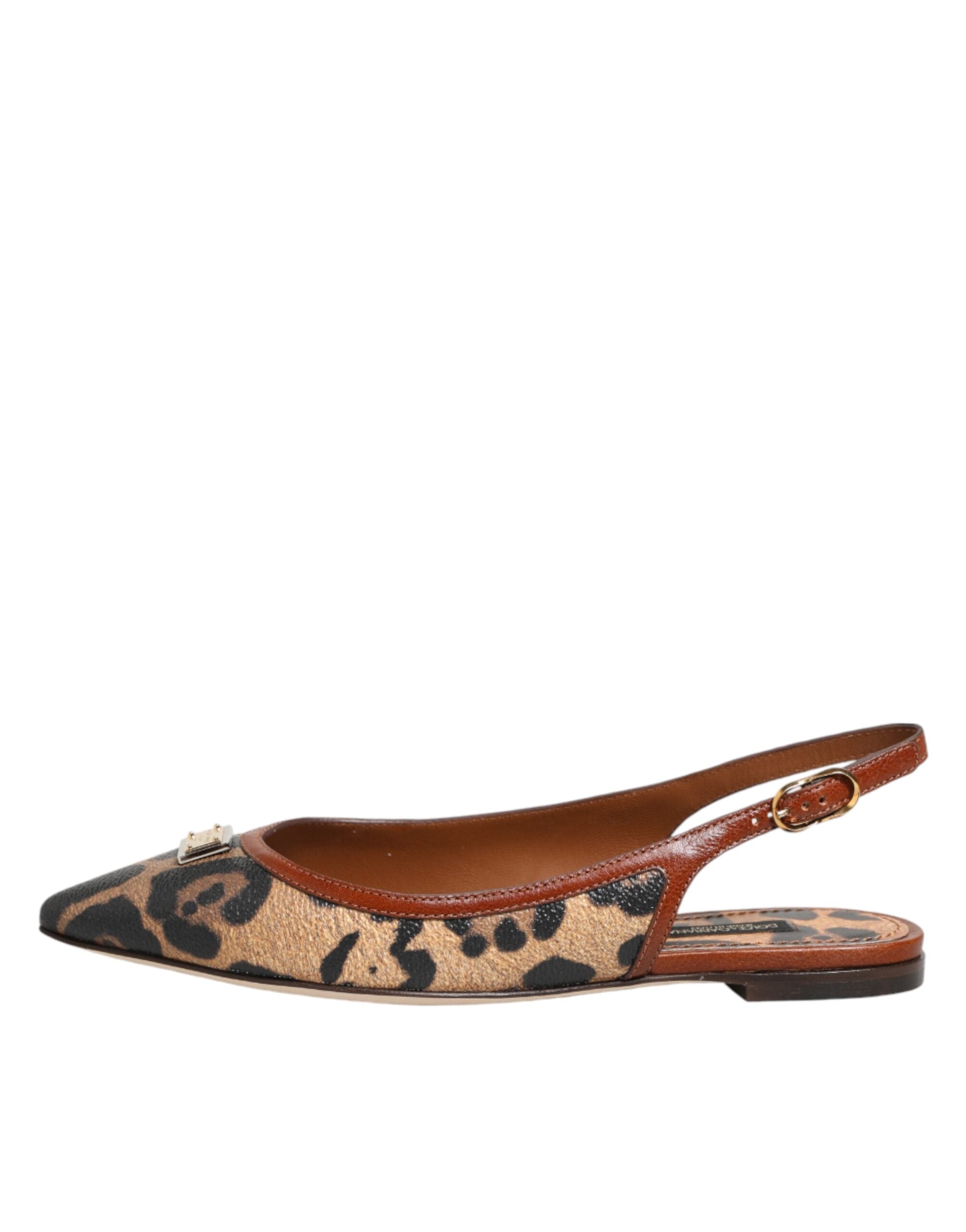 New Dolce & Gabbana Brown Leopard Slingback Flats Sandals Shoes