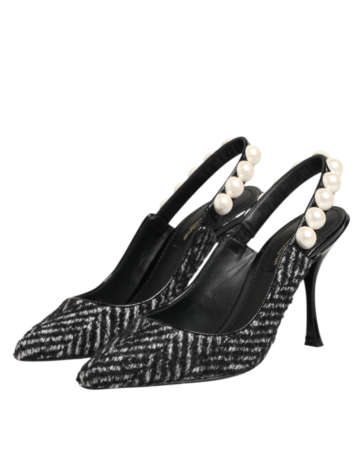 New Dolce & Gabbana White Black Chevron Faux Pearl Slingbacks Shoes