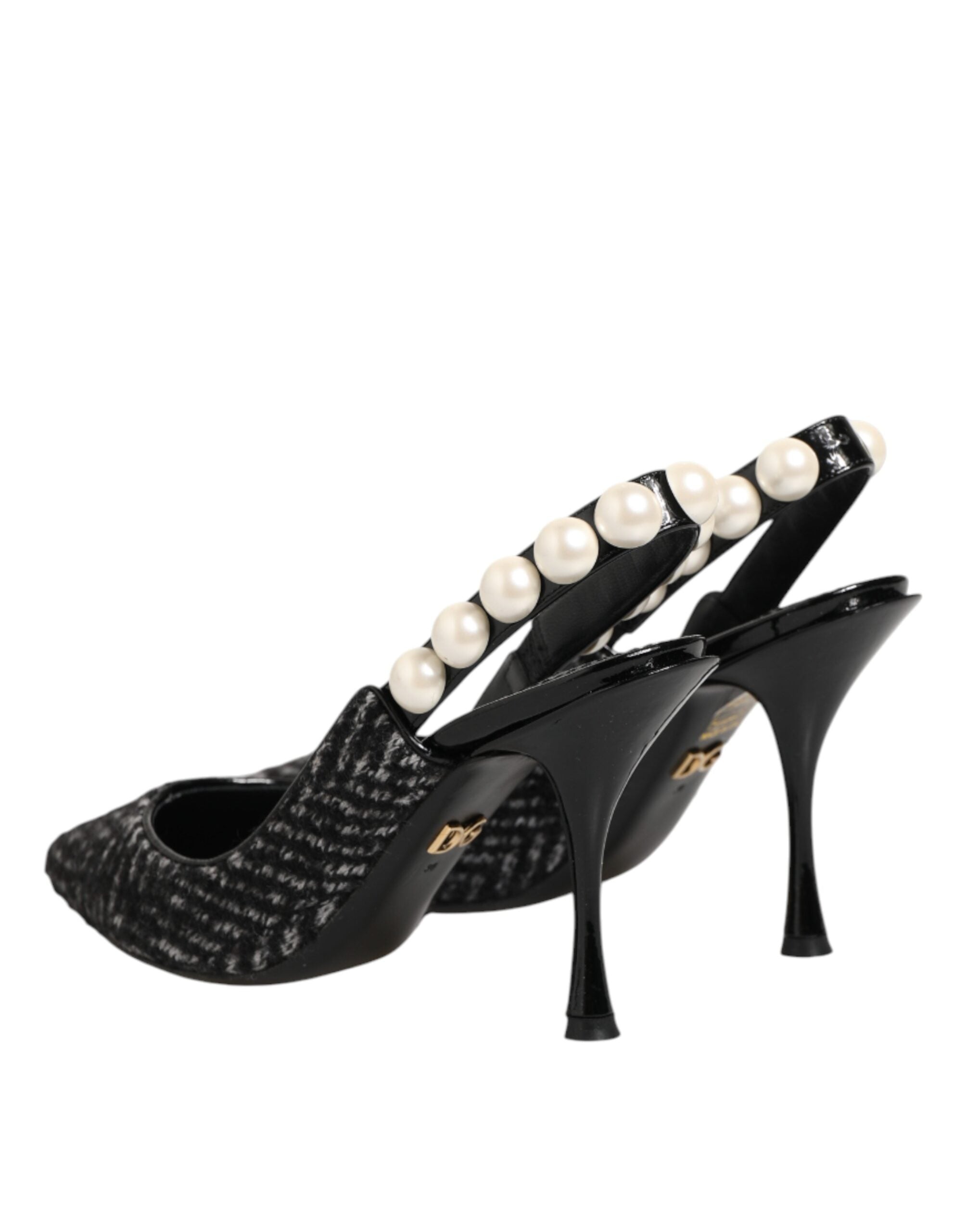 New Dolce & Gabbana White Black Chevron Faux Pearl Slingbacks Shoes