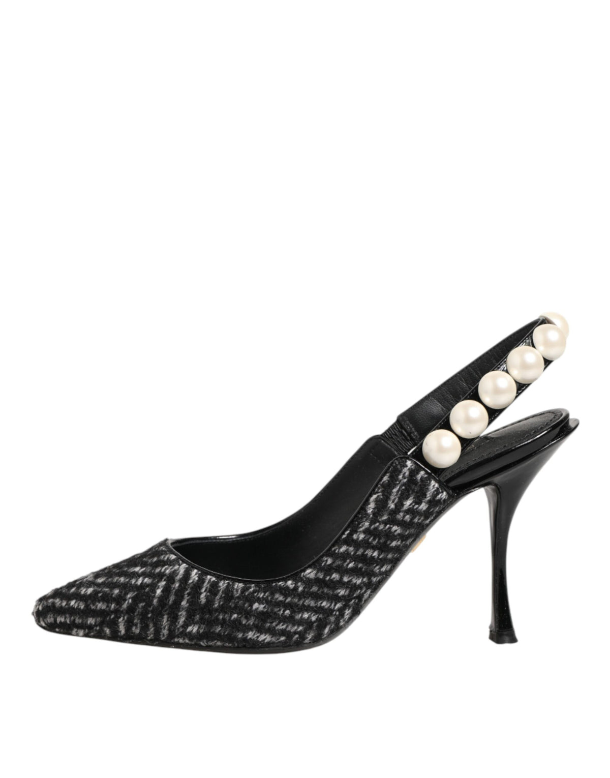 New Dolce & Gabbana White Black Chevron Faux Pearl Slingbacks Shoes