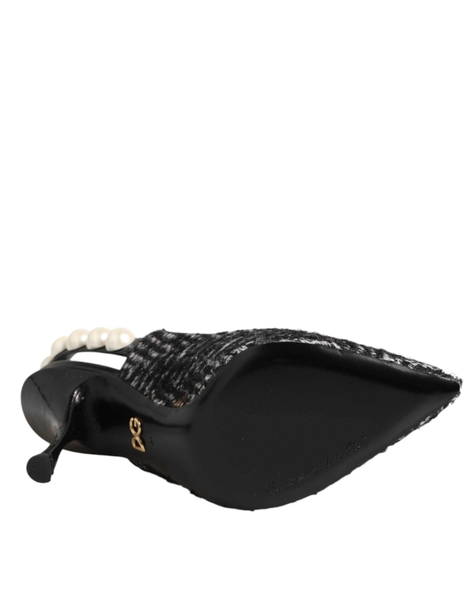 New Dolce & Gabbana White Black Chevron Faux Pearl Slingbacks Shoes