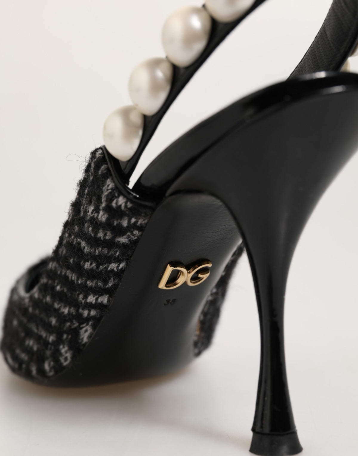 New Dolce & Gabbana White Black Chevron Faux Pearl Slingbacks Shoes
