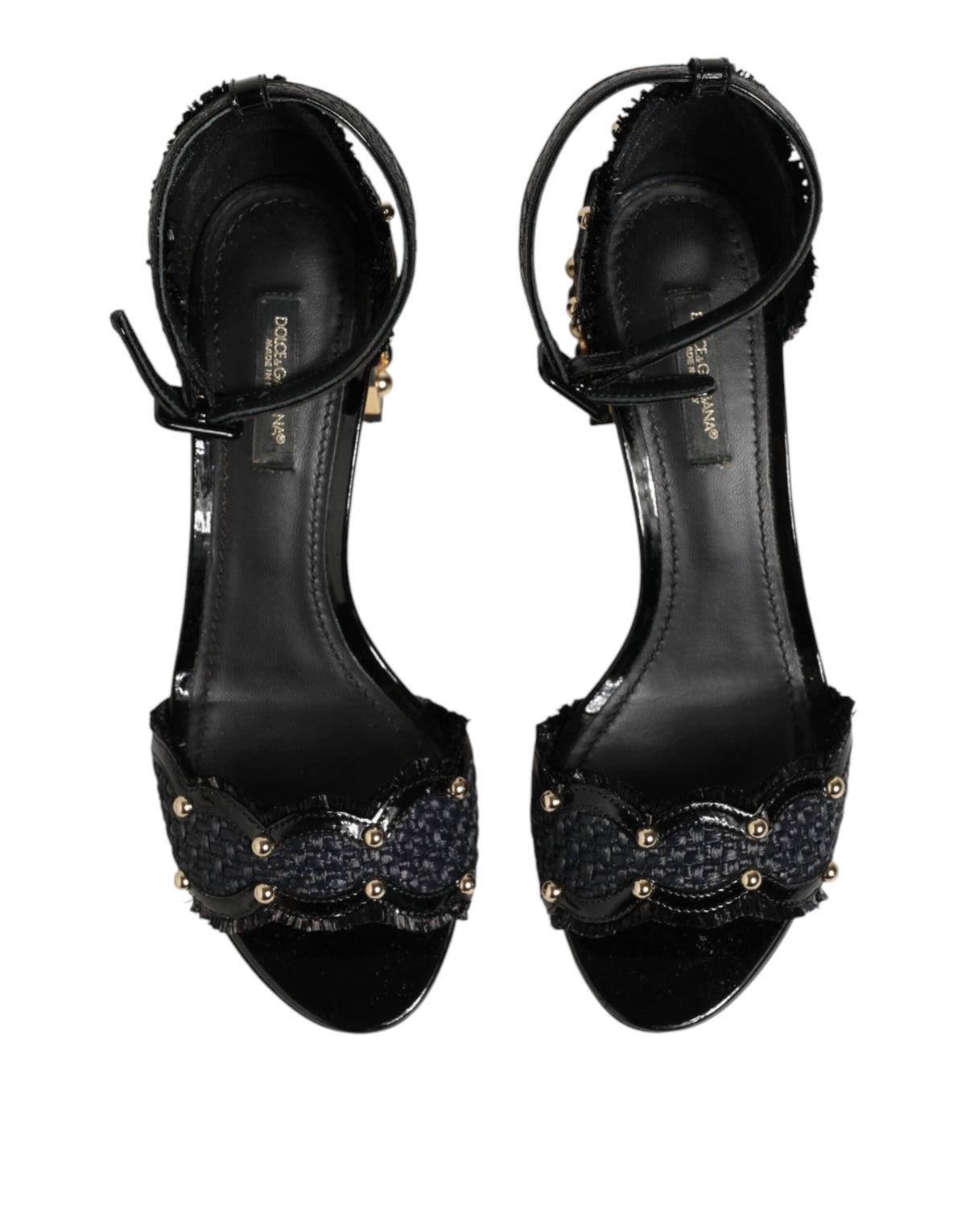 New Dolce & Gabbana Black Studded Ankle Strap Sandals Shoes