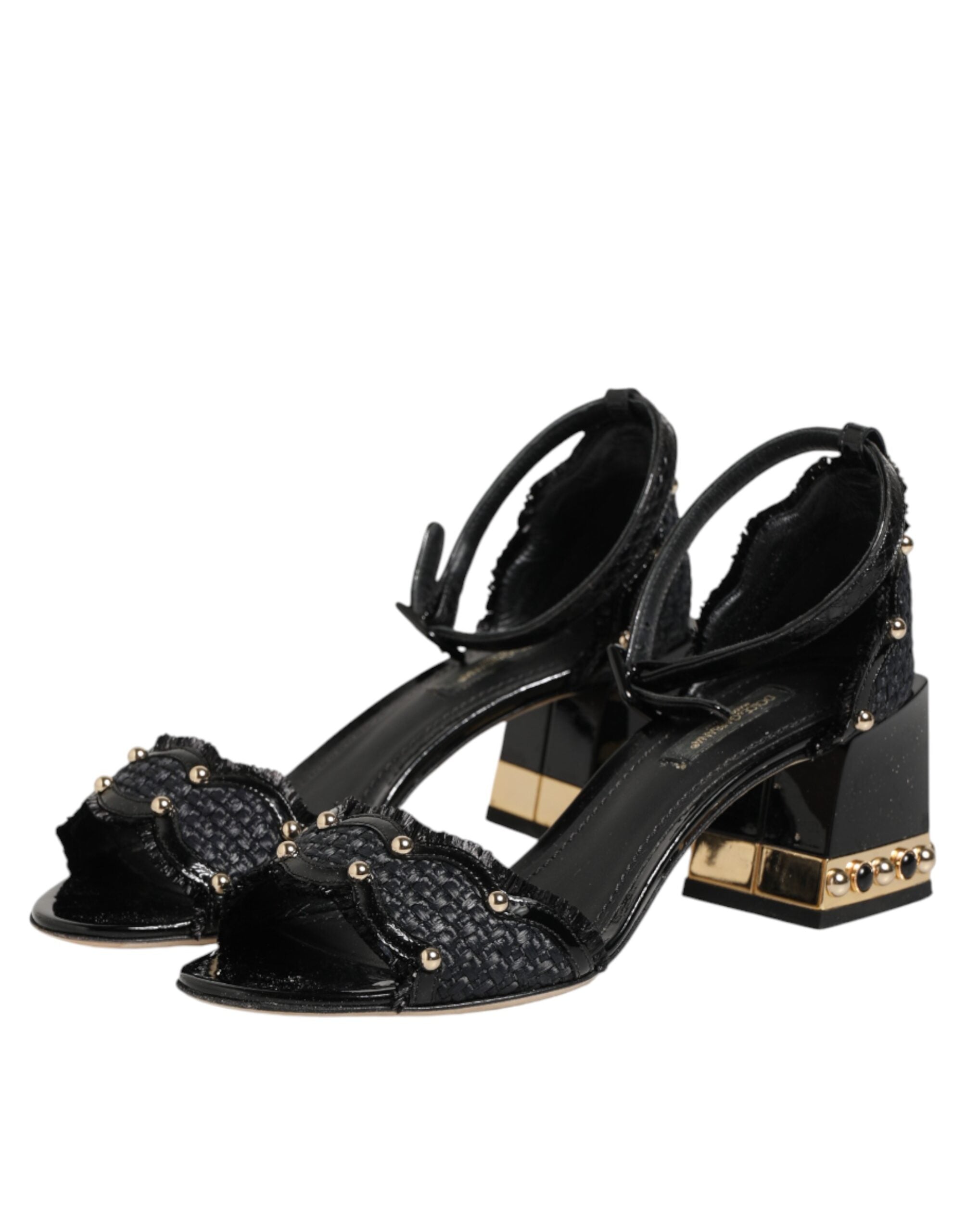 New Dolce & Gabbana Black Studded Ankle Strap Sandals Shoes