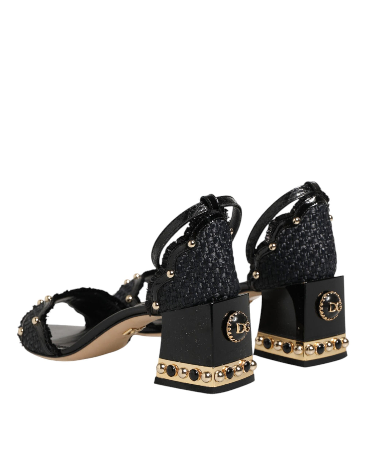 New Dolce & Gabbana Black Studded Ankle Strap Sandals Shoes