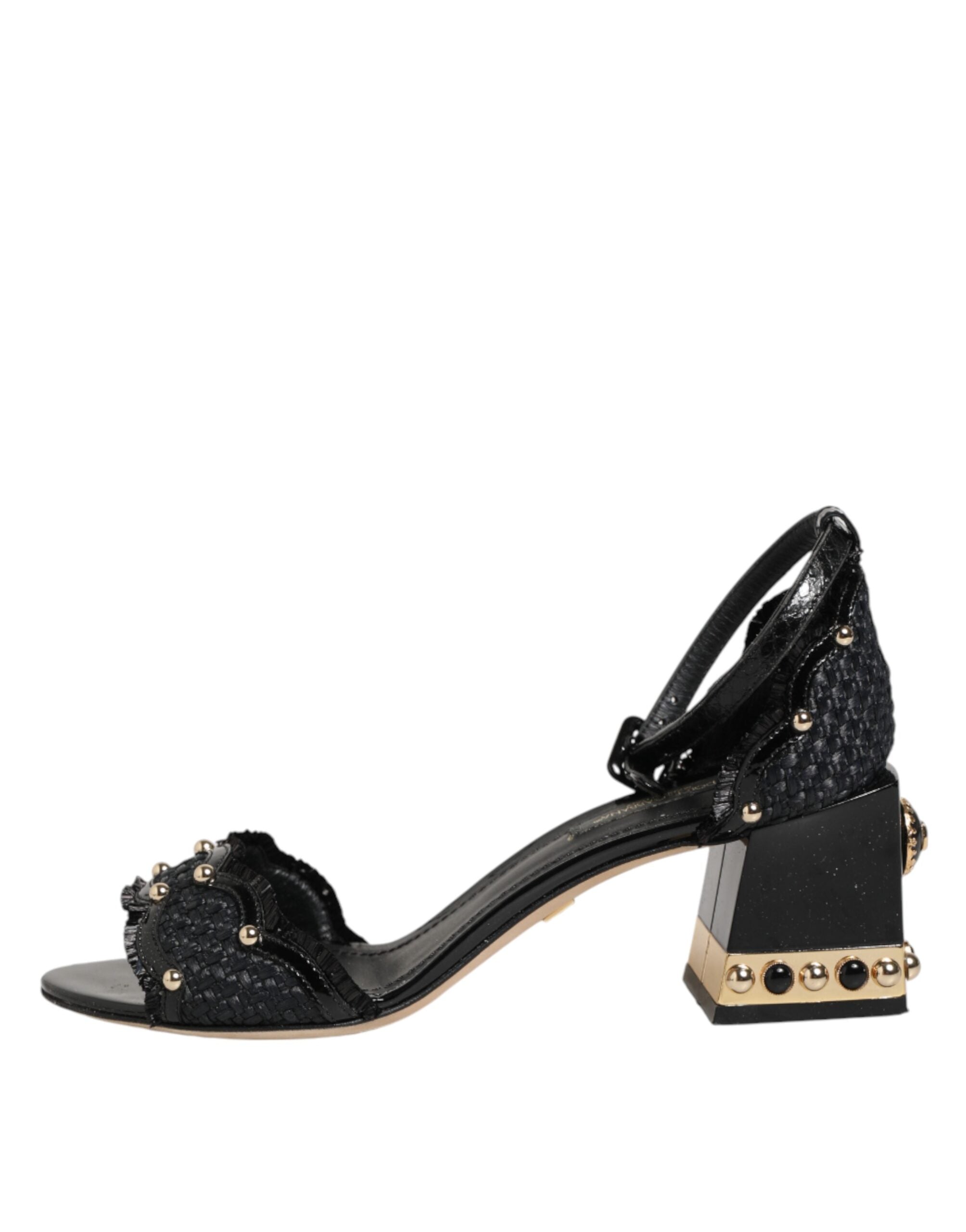New Dolce & Gabbana Black Studded Ankle Strap Sandals Shoes