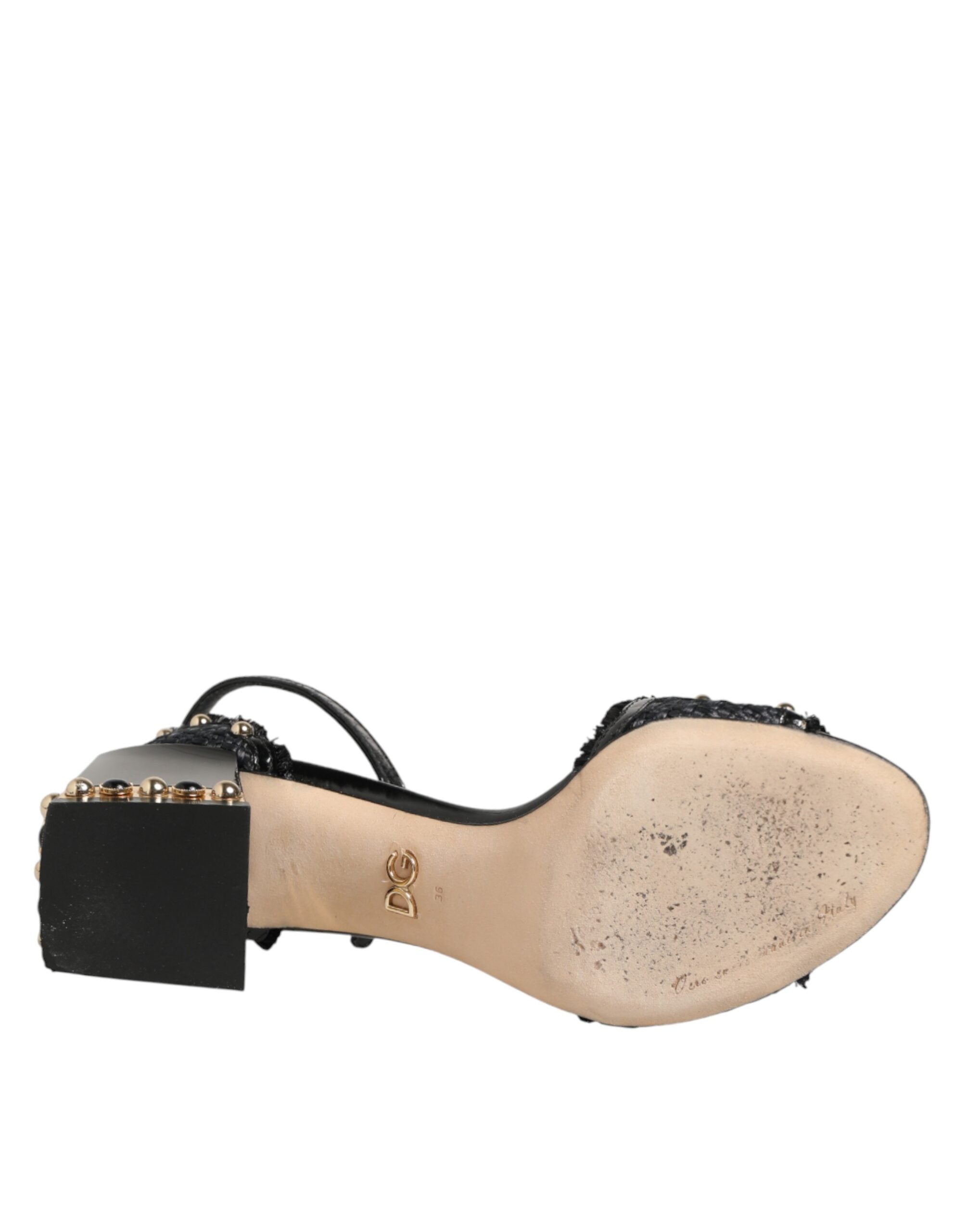 New Dolce & Gabbana Black Studded Ankle Strap Sandals Shoes
