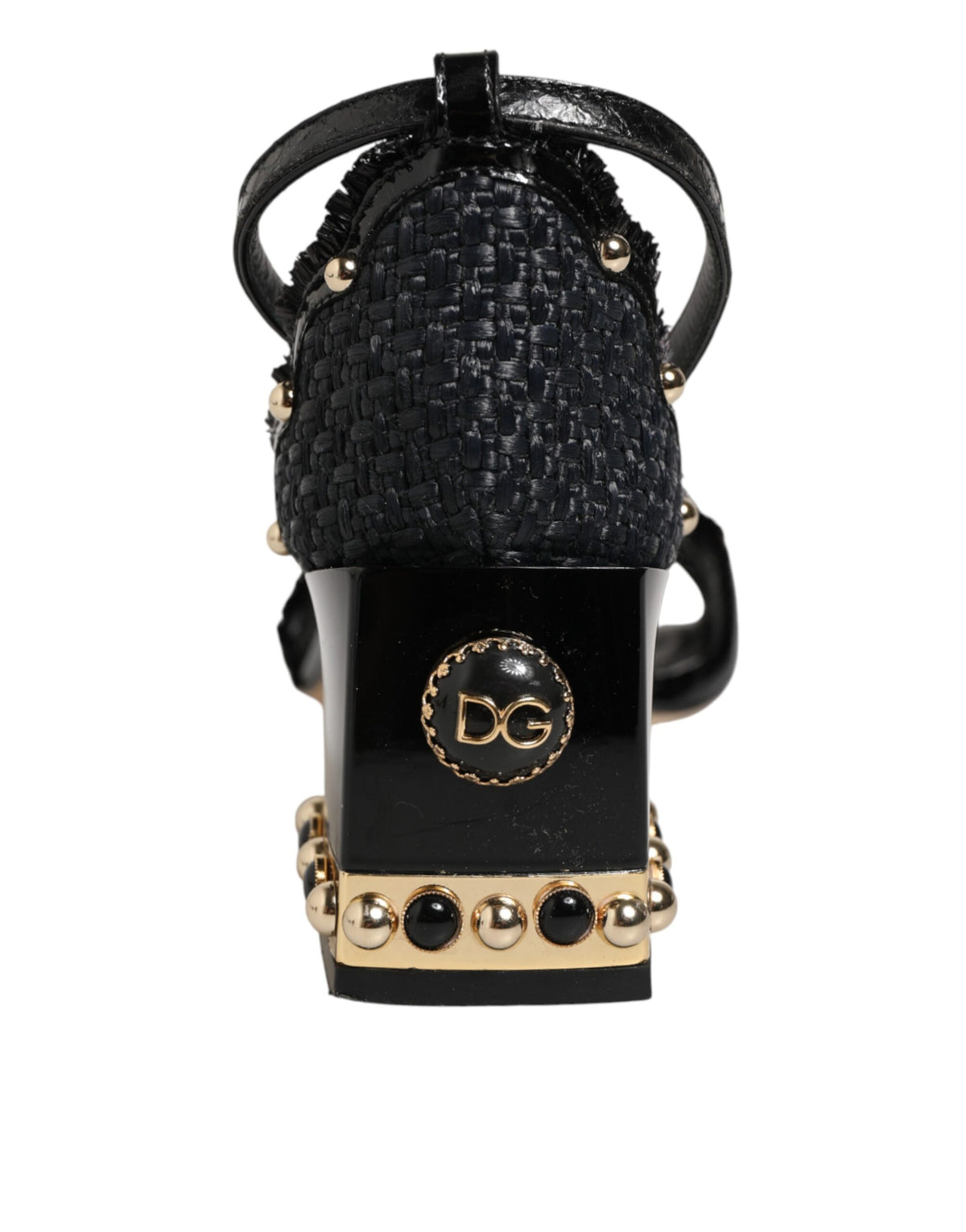 New Dolce & Gabbana Black Studded Ankle Strap Sandals Shoes