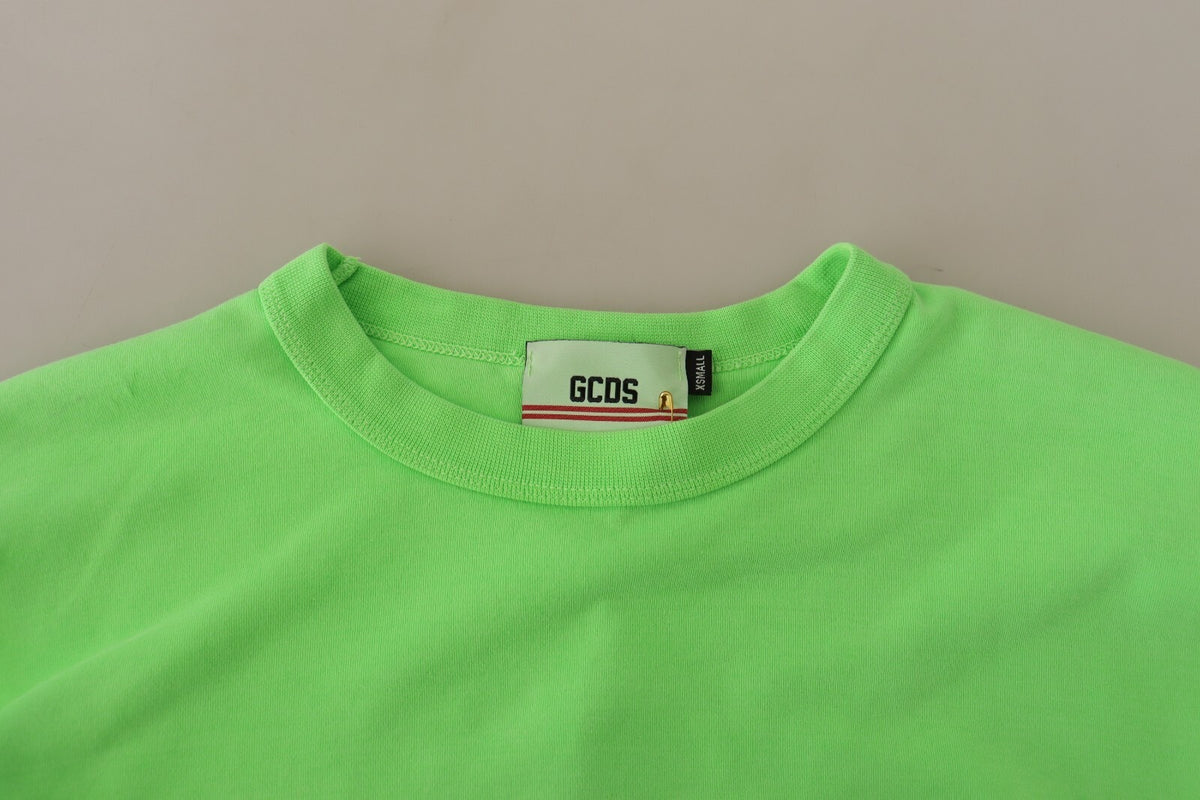 GCDS Mint Green Printed Long Sleeves Cropped Top Sweater